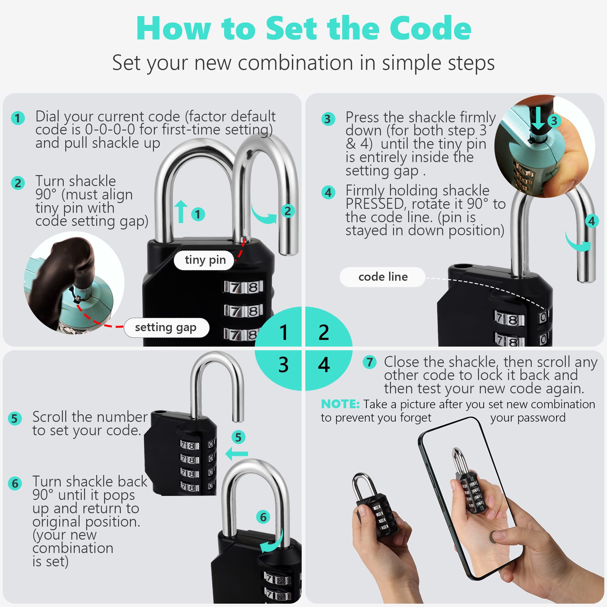 CL21AS 2.6 Inch Heavy Duty Combination Padlock - 4 Digit Resettable Gym Locker Lock for School, Gates, Doors, Toolbox & Storage - Secure Your Belongings at Home, Office or Travel (Aqua Sky)