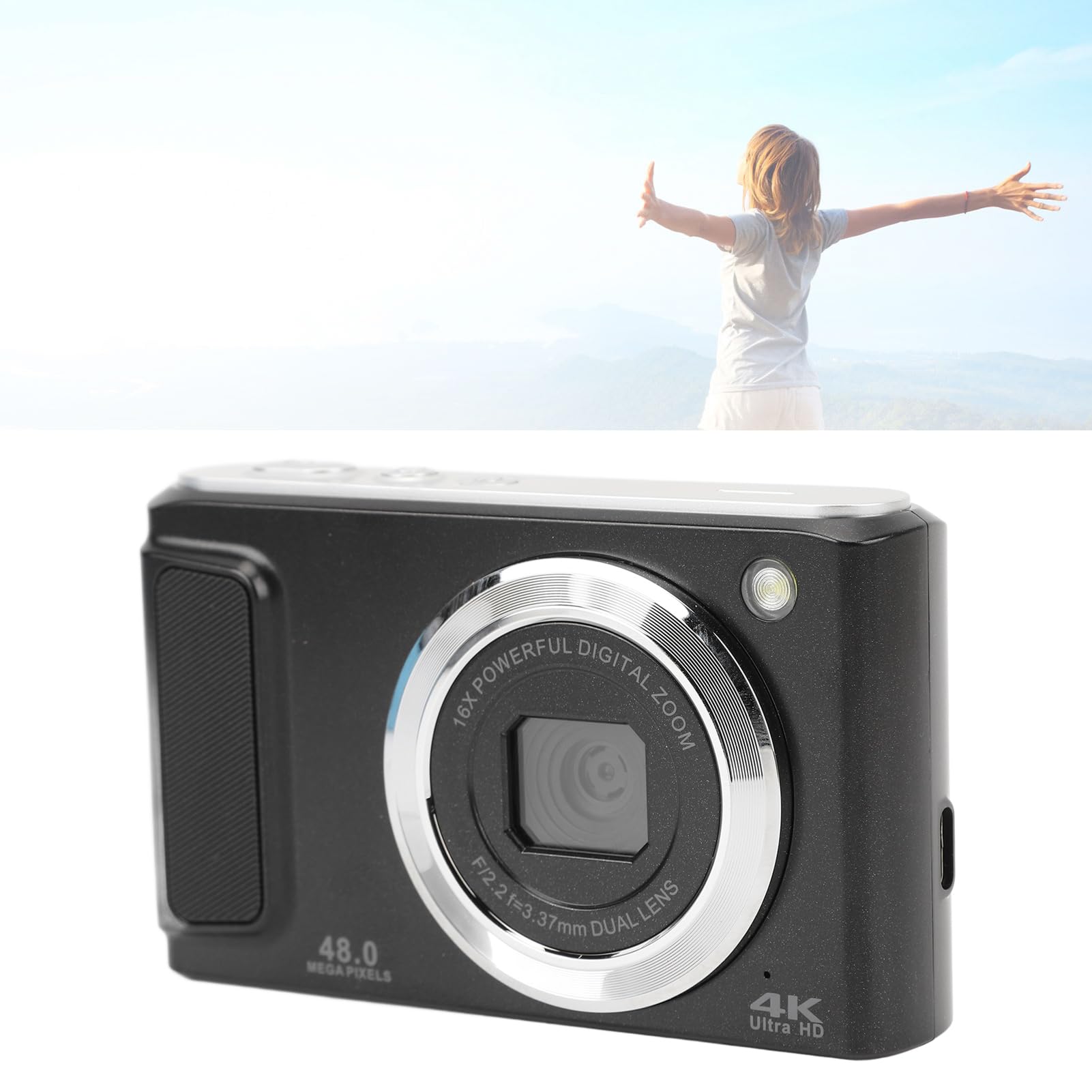 4K UHD Digital Camera with 48MP Autofocus & 16X Zoom - Compact Vlogging Camera with LED Flash, 2.8