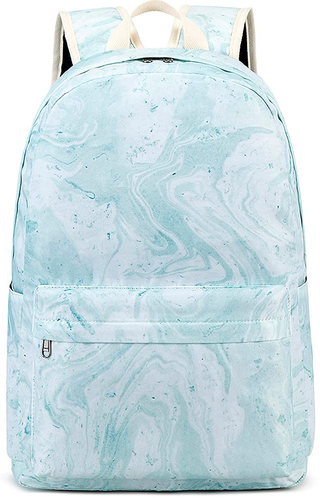CAMTOP Stylish School Backpack for Teen Girls - Lightweight Laptop Bookbag for Middle & High School Students - Water-Resistant Backpack with USB Charging Port (Marble-Light Green) - Perfect for School, College, Travel & Daily Commute