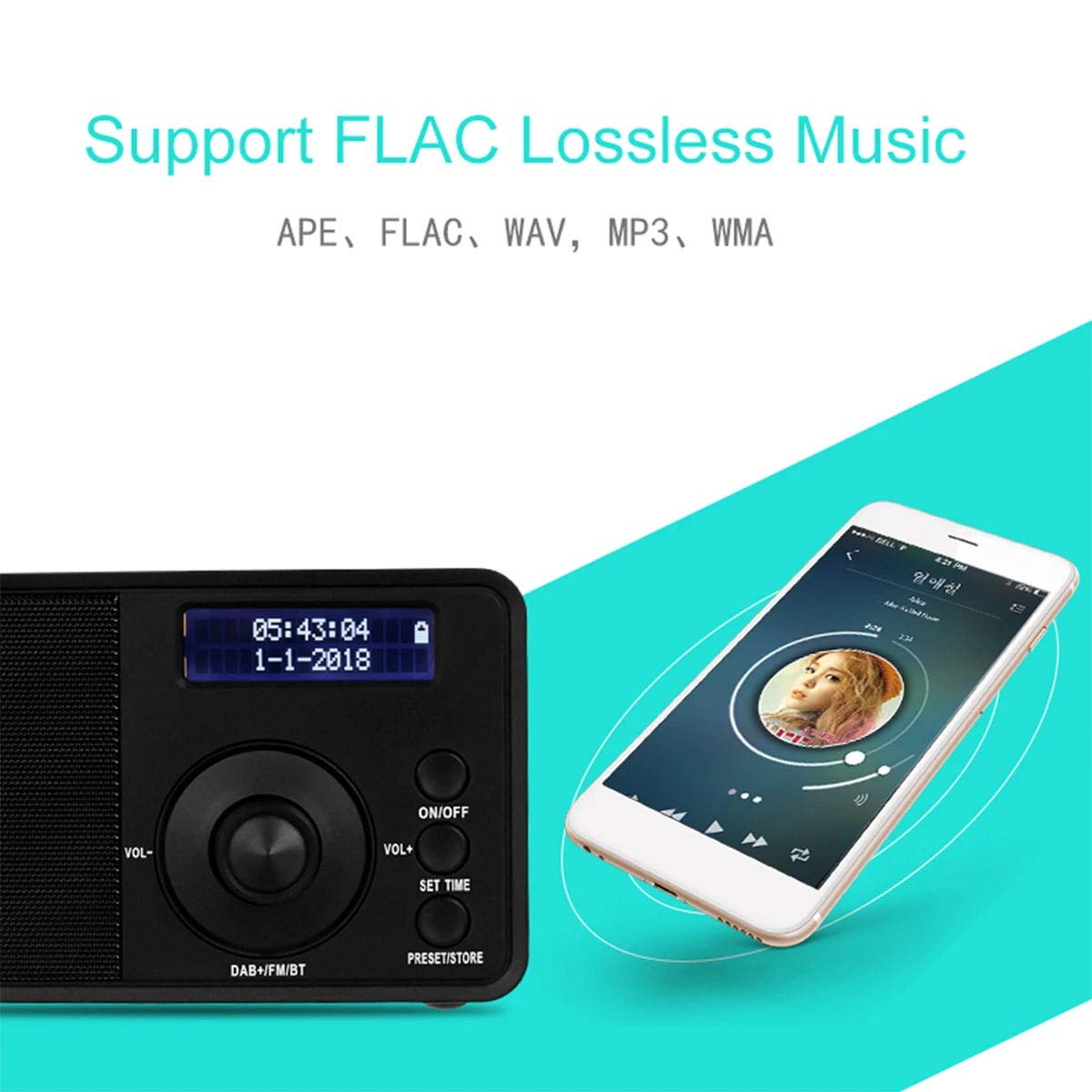 Portable Bluetooth Speaker with Digital Radio, LCD Display, FM, AUX, Alarm Clock - Wireless Stereo Sound for Outdoor, Travel, Home & Office Use