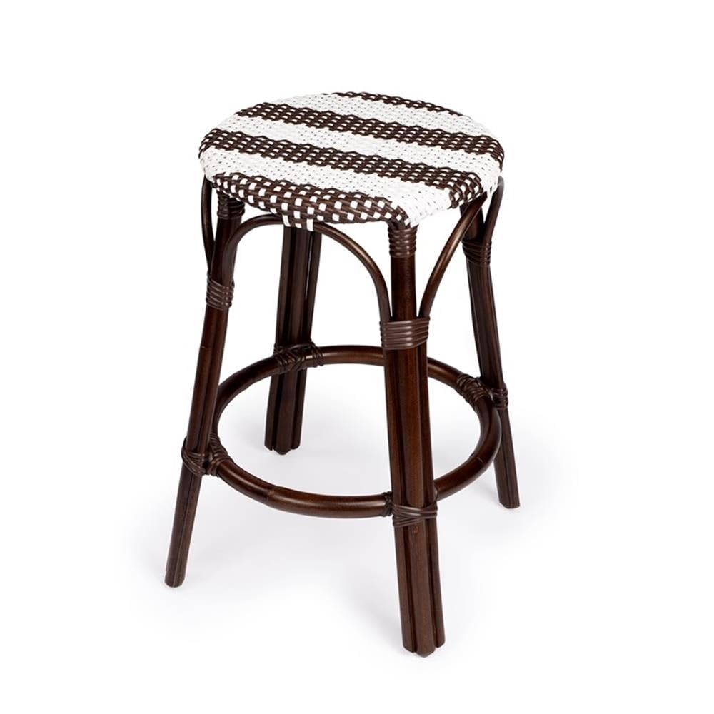 Dark Brown & White Rattan Counter Stool Set - 2 Piece Home Square Bar Stools for Kitchen Island, Breakfast Nook & Outdoor Patio Seating