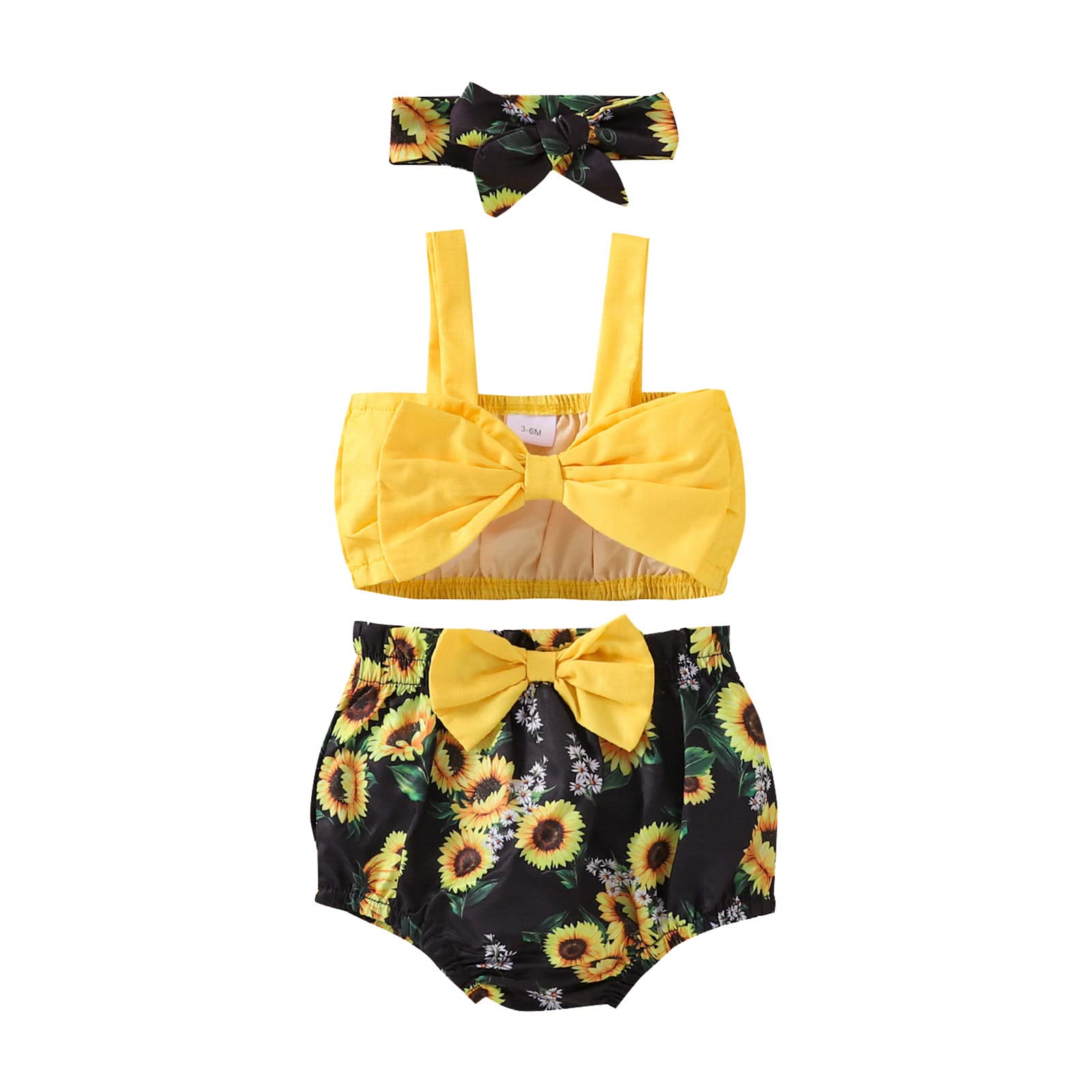 CLOTHBEST 0-3 Months Baby Girl Clothes Set - Sleeveless Leopard Sunflower Printed Vest & Shorts with Bowknot Headband | Newborn Outfit for Boys & Girls | Perfect for Photoshoots, Birthday Parties & Daily Wear