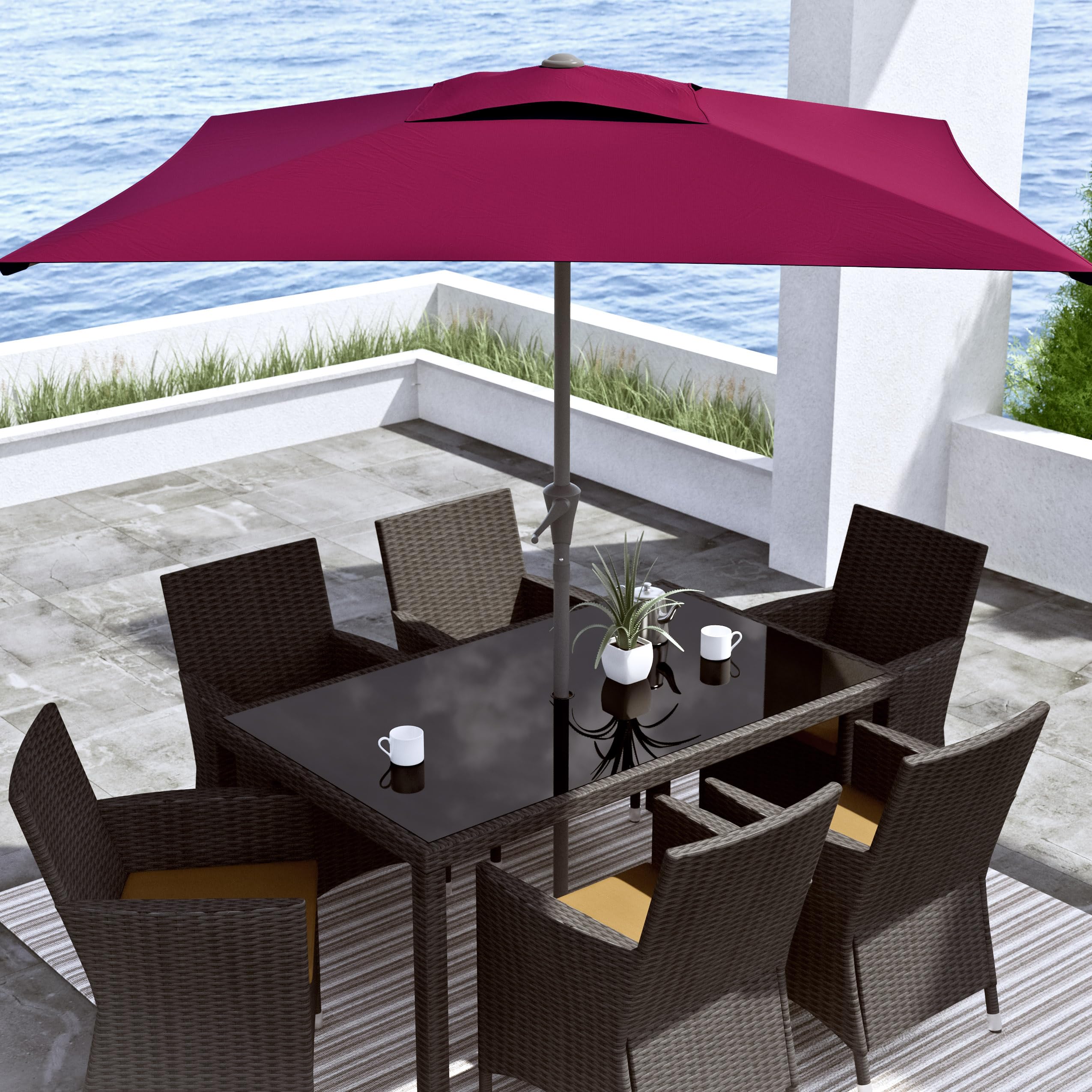 CorLiving PPU-350-U Outdoor Patio Umbrella in Wine Red - UV Protection, Wind Resistant for Backyard, Poolside, and Garden Use