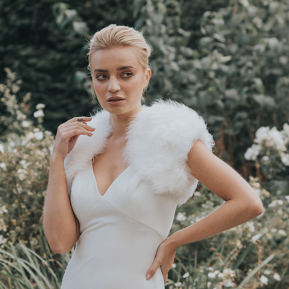 Ivory Feather Bridal Bolero Shawl - Elegant Wedding Shoulder Cover for Bride, Bridesmaids & Formal Events