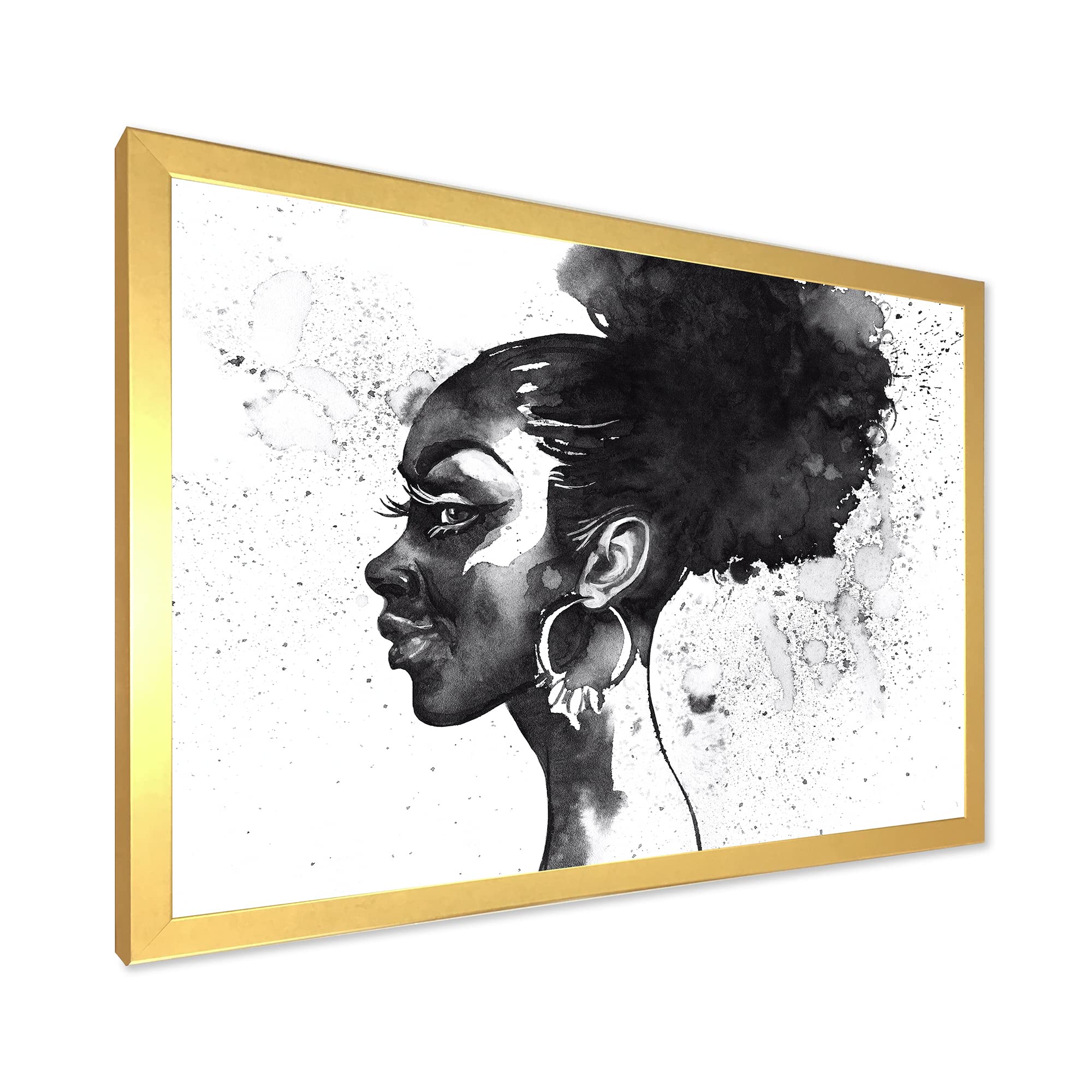 DesignQ Black and White Portrait of African American Woman - Modern Framed Wall Art Decor for Living Room, Bedroom & Office