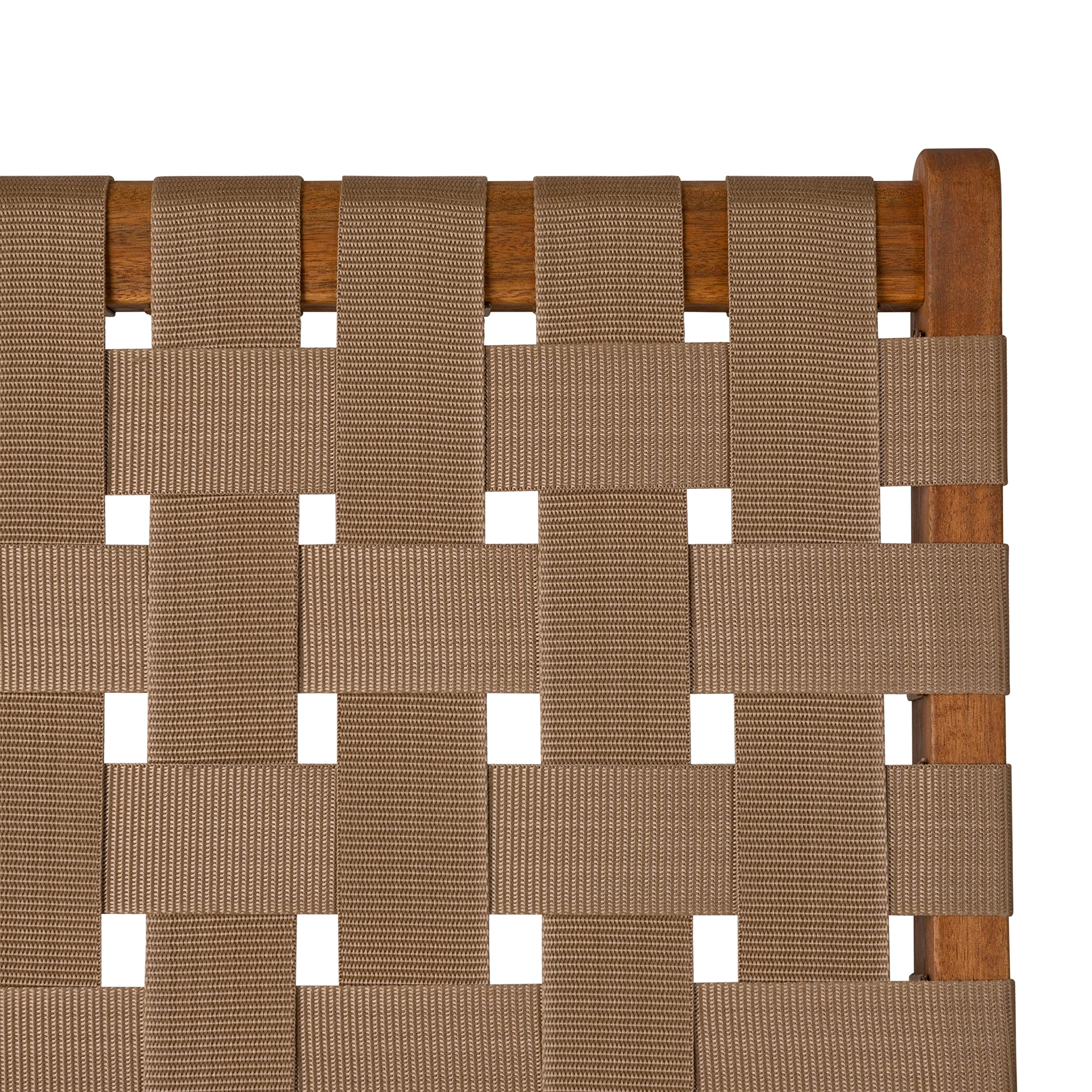 Patio Sense 64098 Sava Indoor Outdoor Folding Chair - Portable Low Profile Acacia Wood Frame with Woven Seat & Back - Perfect for Porch, Garden, Fishing, Camping & Sporting Events - Brown Webbing