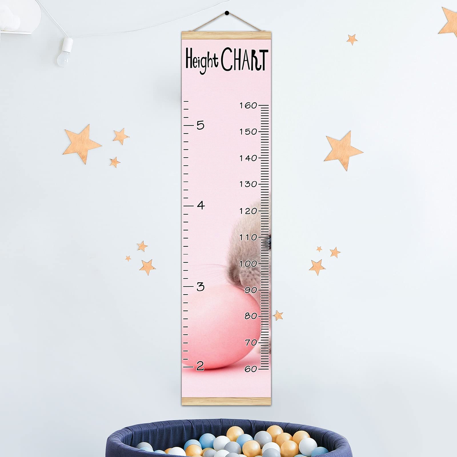 Wooden Kids Growth Chart Ruler - 13.4x56 Inch Wall Mounted Height Measure for Boys & Girls | Easter Rabbit Egg Design in Pink Linen | Perfect for Nursery, Bedroom Decor & Easter Gifts