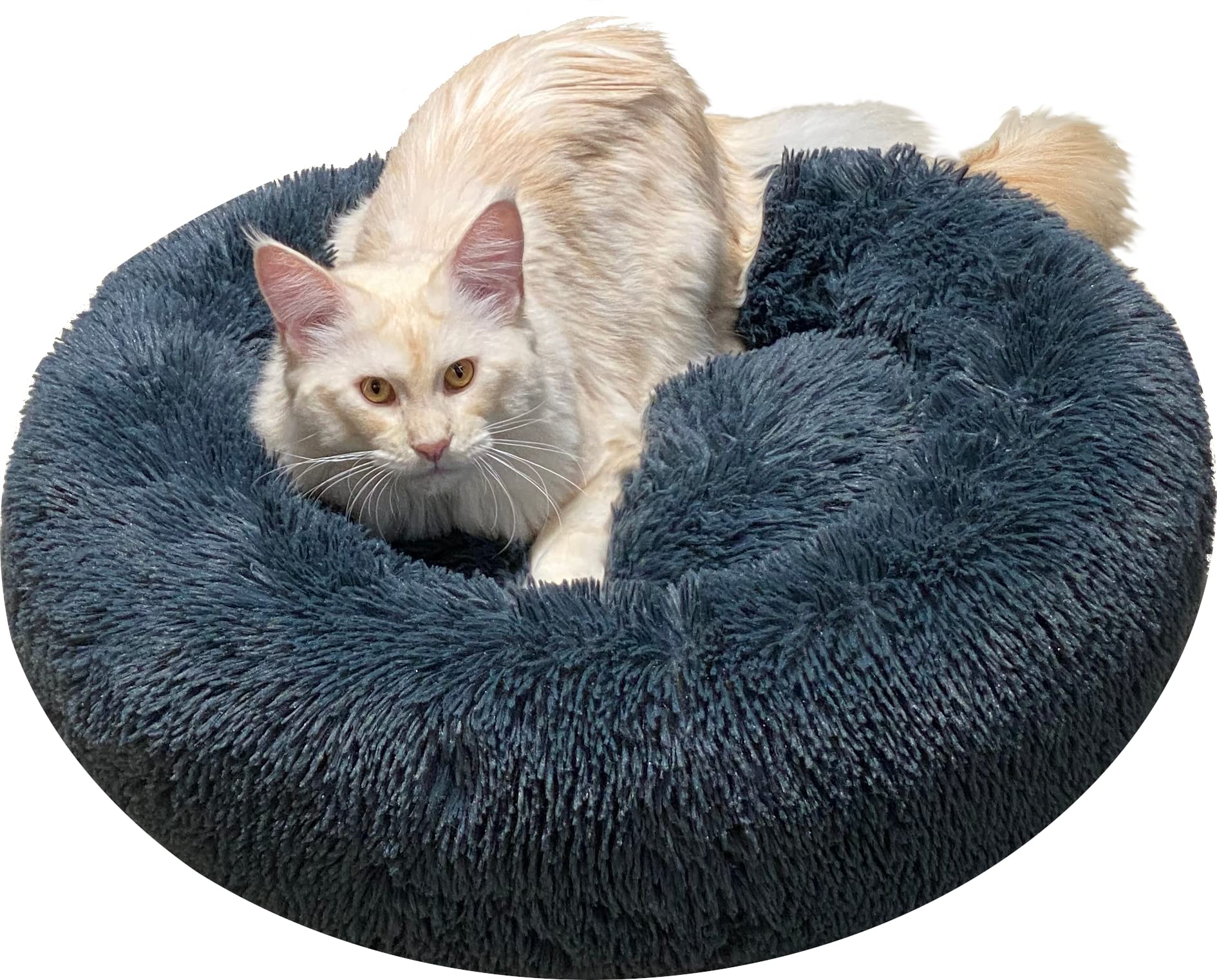 39 Inch Calming Donut Dog Bed - Round Anti-Anxiety Faux Fur Pet Cushion with Removable Washable Cover, Fluffy Comfy Furry Bed for Small to Large Dogs (Dark Grey) - Perfect for Anxiety Relief, Cuddling & Relaxation in Living Room or Bedroom