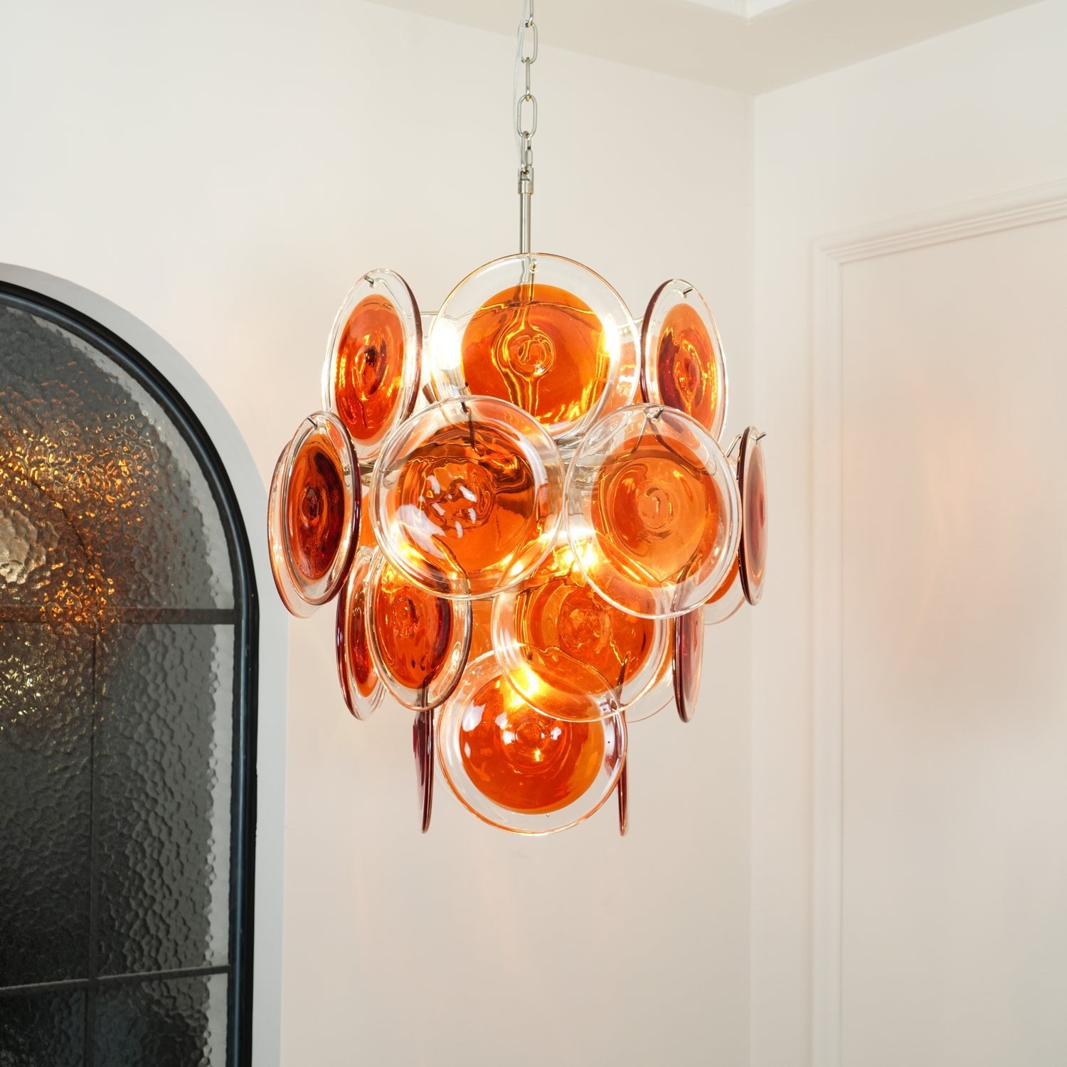 Murano Orange Disk Glass Chandelier - Handmade Italian Glass Pendant Light for Dining Room, Living Room & Bedroom Decor
