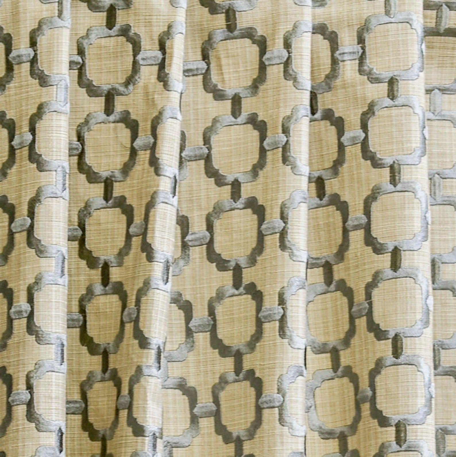 Beige Medallion Geometric Embroidered Fabric by the Yard - Premium Upholstery & Drapery Material for Home Decor, DIY Crafts, and Fashion Accessories