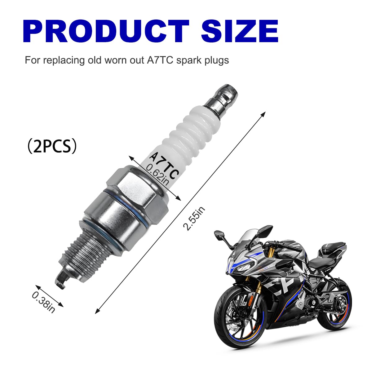 2PCS A7TC Spark Plug for GY6 50cc-125cc Engines - Compatible with ATV, Scooter, Dirt Bike, Moped & Go Kart - Fits C7HA C5HA PZ7HS S102F Z12 - High Performance Racing Spark Plugs for Smooth Acceleration & Engine Power