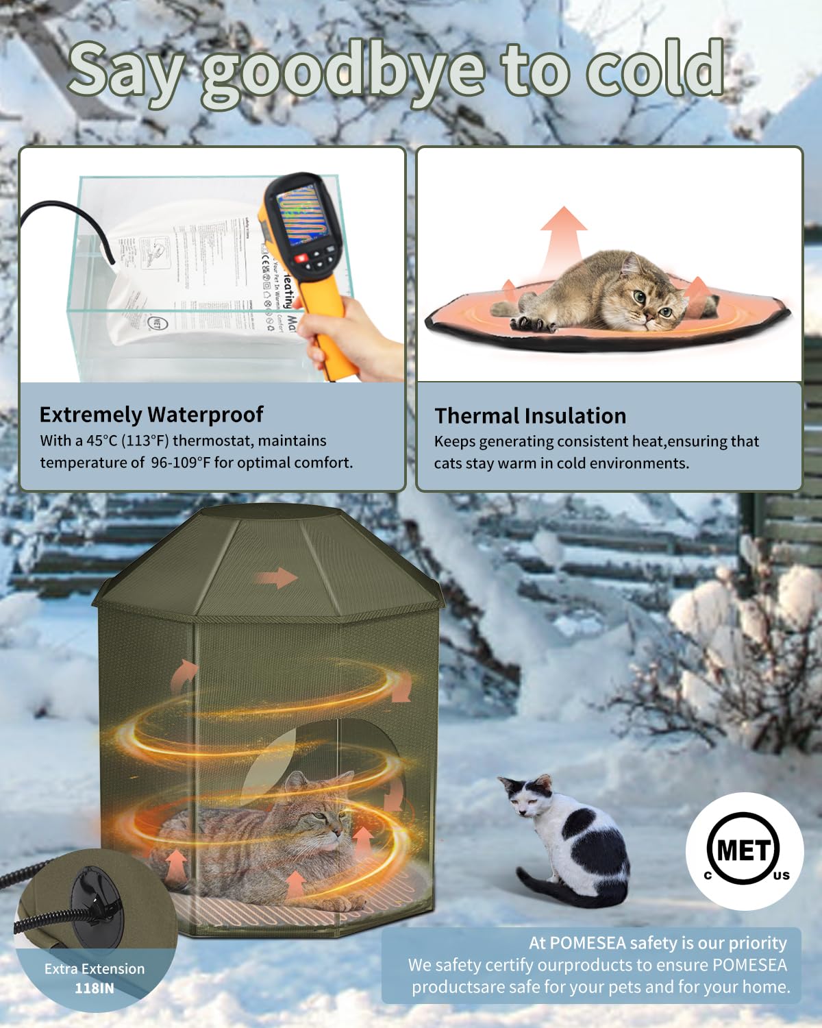 Heated Outdoor Cat House for Winter - Waterproof & Insulated with Warm Pad, Castle Design for Stray, Barn Cats & Kittens (Olive Green) | Perfect for Cold Weather, Backyards & Shelters