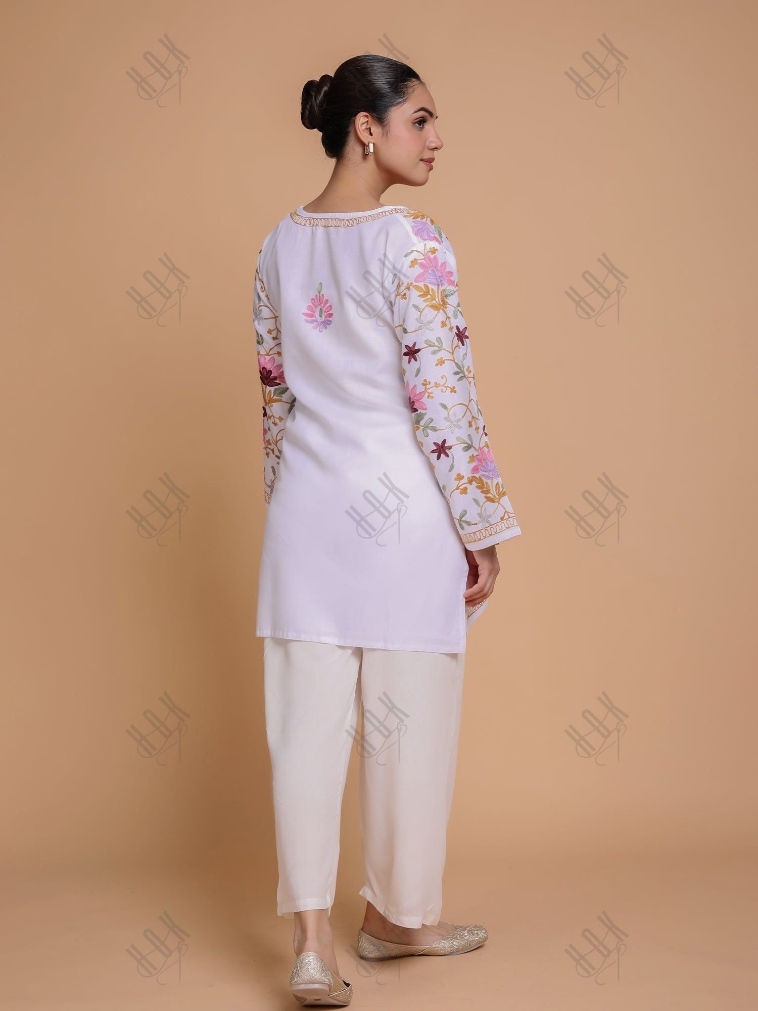 Falak Kashmiri Short Kurta for Women - Elegant White Embroidered Cotton Top | Perfect for Casual Wear, Festivals & Ethnic Outfits