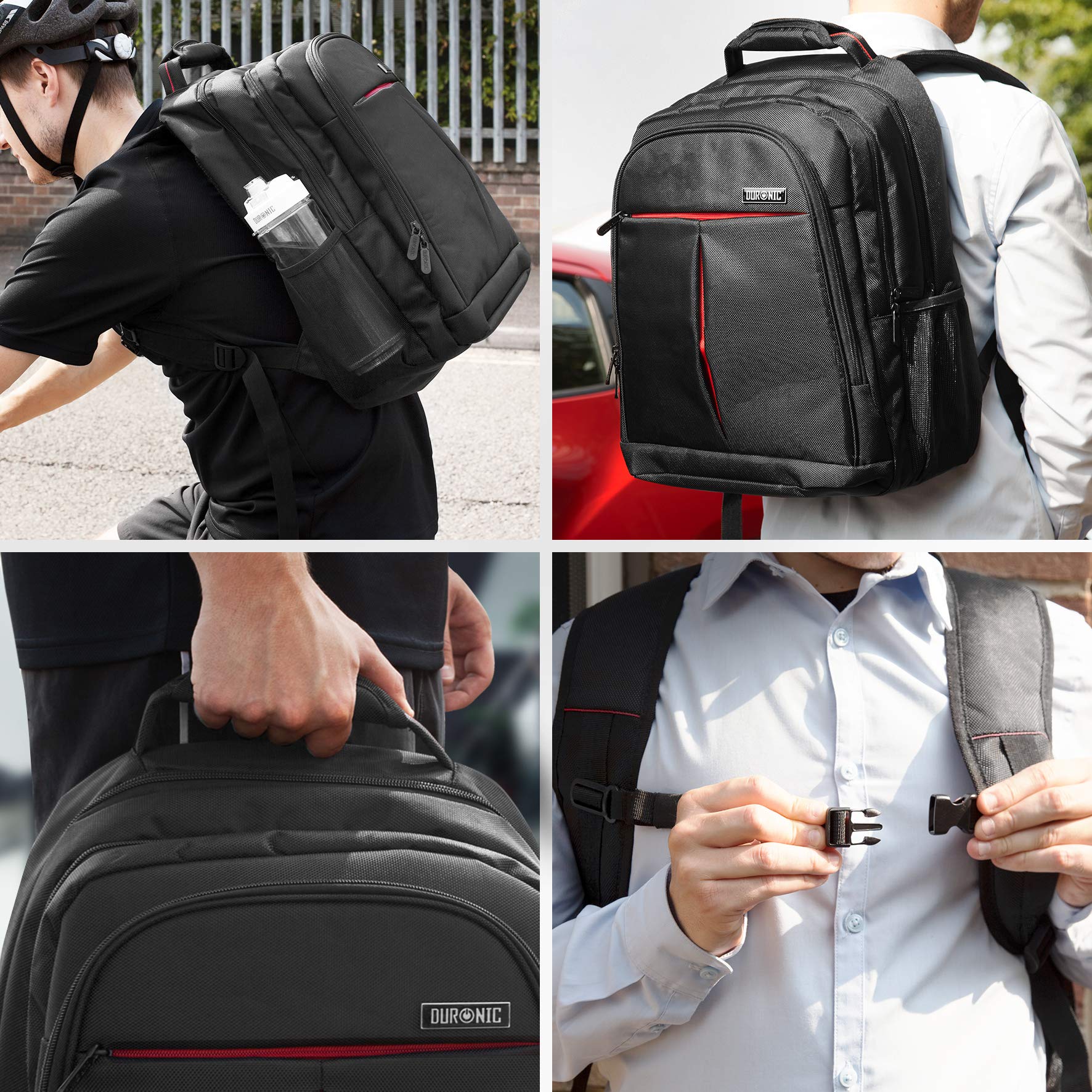 Duronic Lightweight Water Resistant 15.6 Inch Laptop Backpack - Business Travel Computer Bag for Men & Women, School Rucksack, Gym Backpack with USB Charging Port - Perfect for Work, College, Commuting and Daily Use