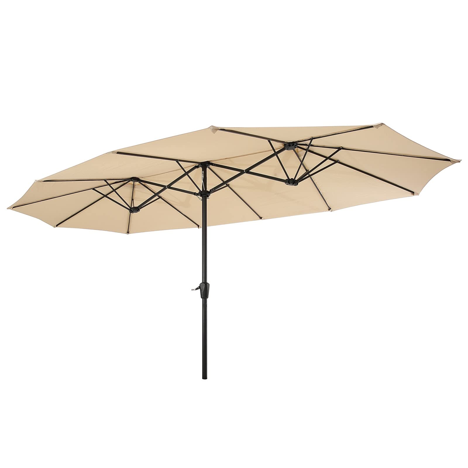 GXP 15x9ft Large Double-Sided Rectangular Outdoor Patio Umbrella with Easy Crank Mechanism - Sun Shade for Poolside, Garden, and Backyard (Tan)
