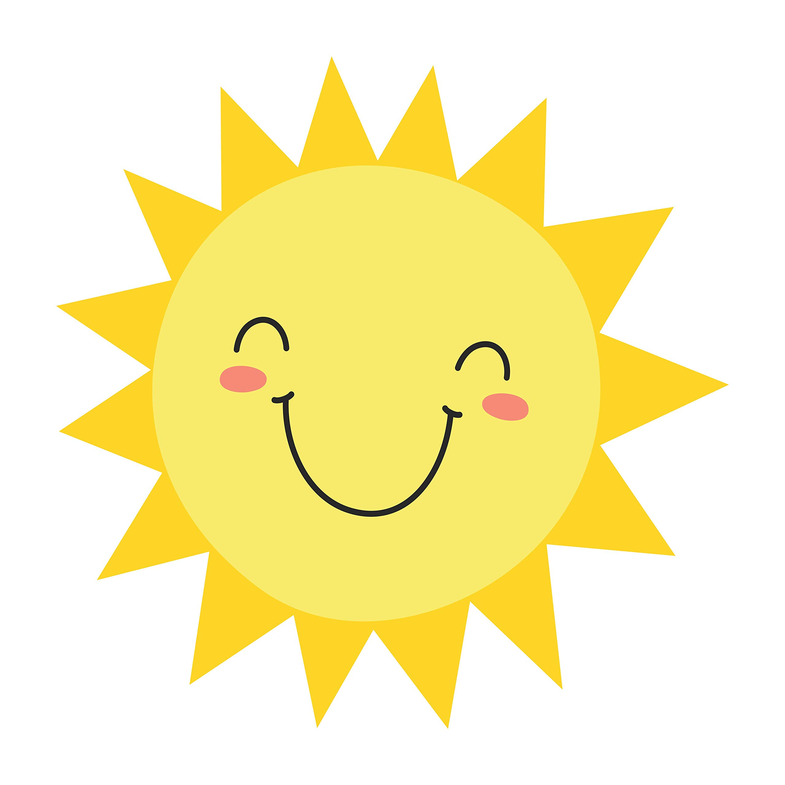 Happy Sun Wall Art Decal - Extra Large 48x48 Inch Peel and Stick Removable Vinyl Sticker for Home, Nursery, Kids Room & Office Decor - Easy DIY Wall Decorations