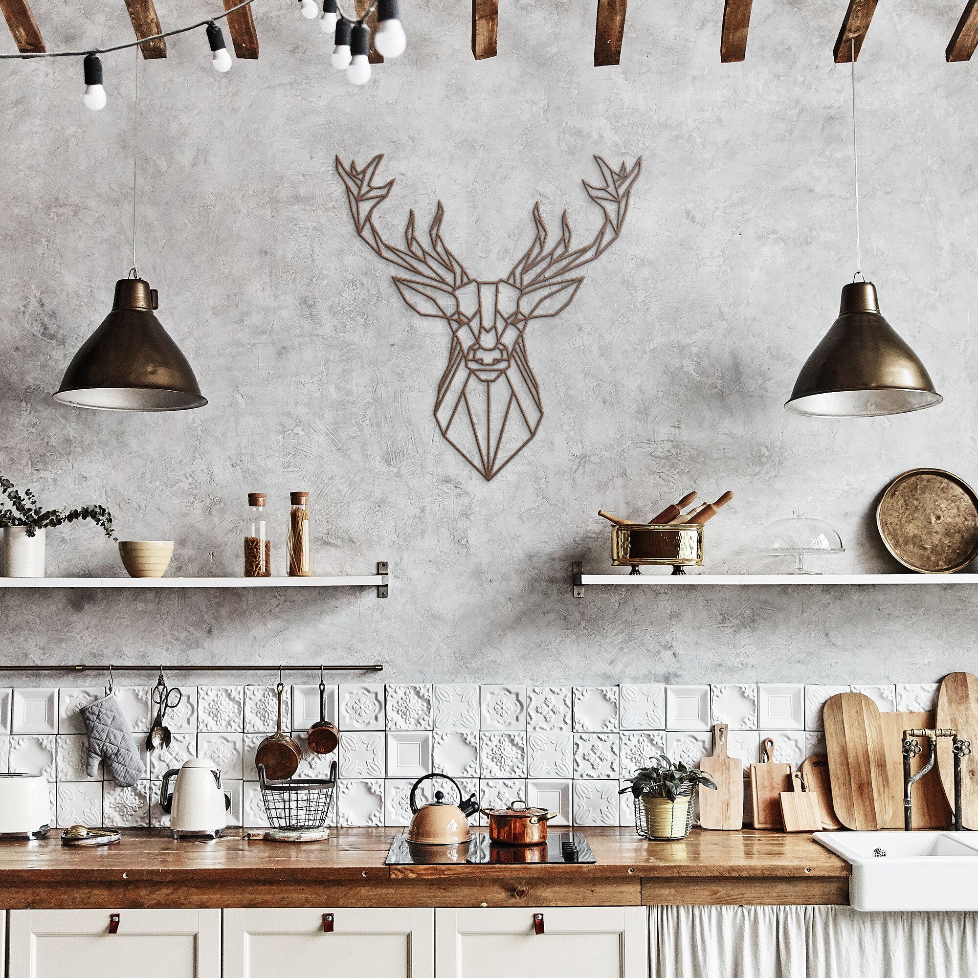Modern Geometric Deer Metal Wall Art - Handmade Buck Decor for Living Room, Bedroom & Office - Perfect for Rustic, Farmhouse & Nature-Inspired Home Decor