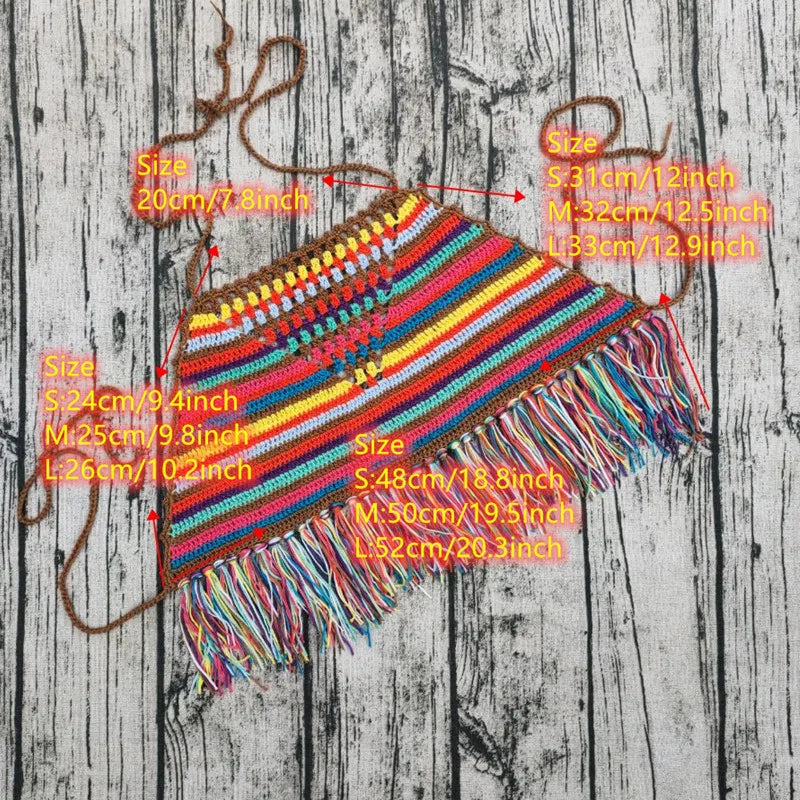 Handmade Crochet Striped Bikini Top for Women - Colorful Boho Beach Swimwear with Tassels | Perfect for Pool Parties, Summer Vacations & Festivals