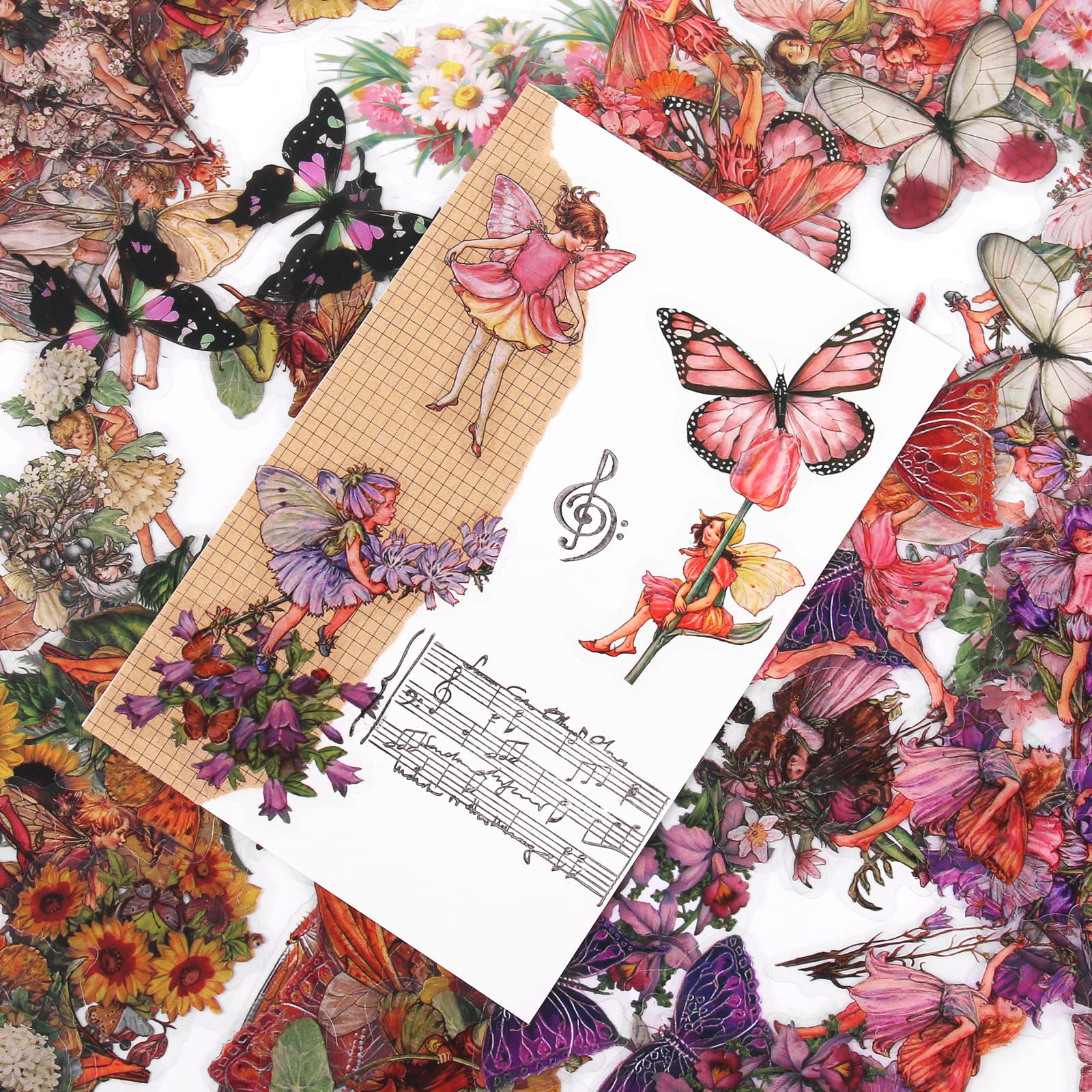 Cute Fairy Stickers for Journaling - 180pcs Transparent Flower Fairy Butterfly Stickers for Scrapbooking, Card Making, Planner, DIY Crafts, Resin Art - Perfect for Bullet Journals, Gift Wrapping & Kids Crafts