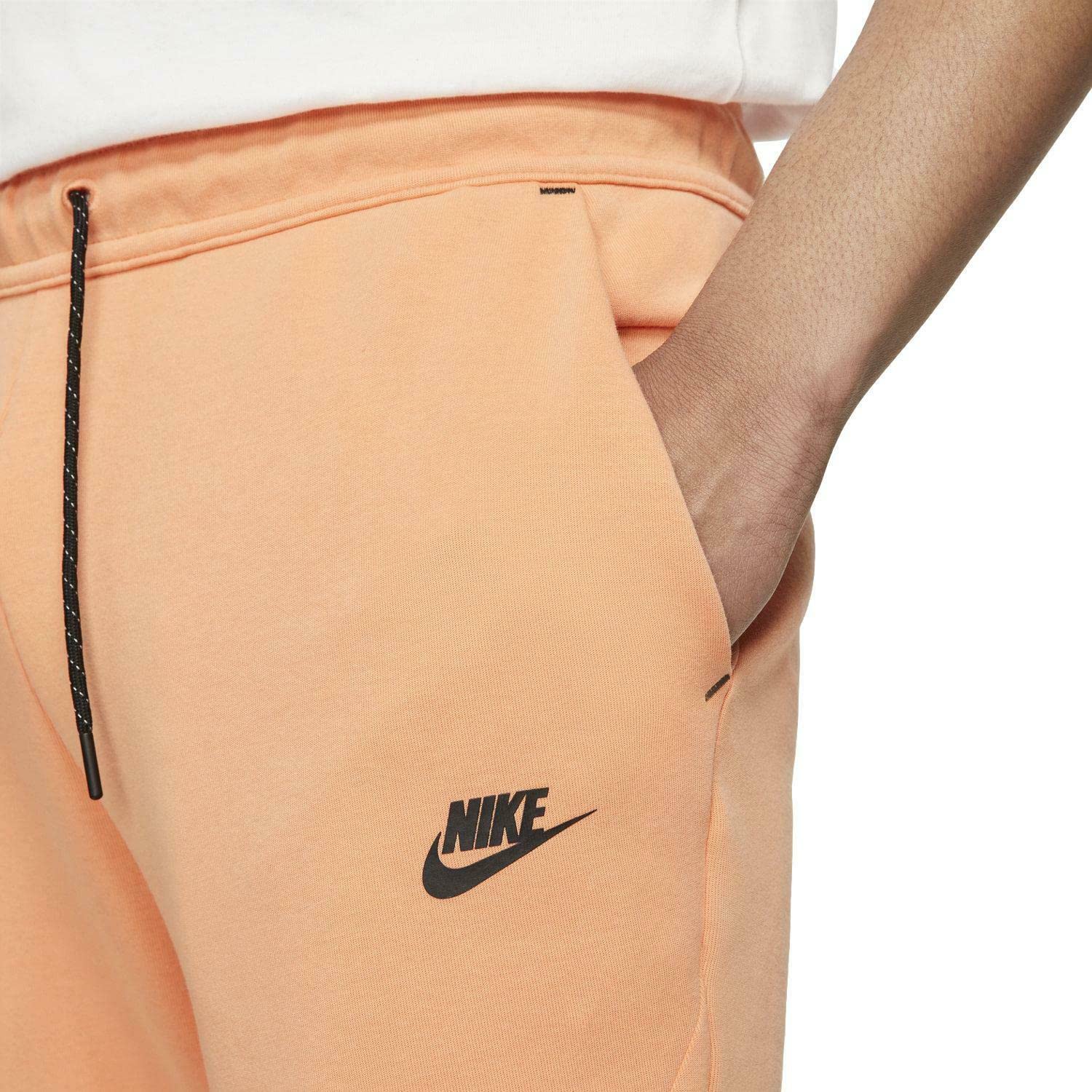 Nike Sportswear Men's Washed Tech Fleece Joggers Pants - Orange Frost/Black, Large Size | Comfortable Athletic Sweatpants for Running, Gym & Casual Wear