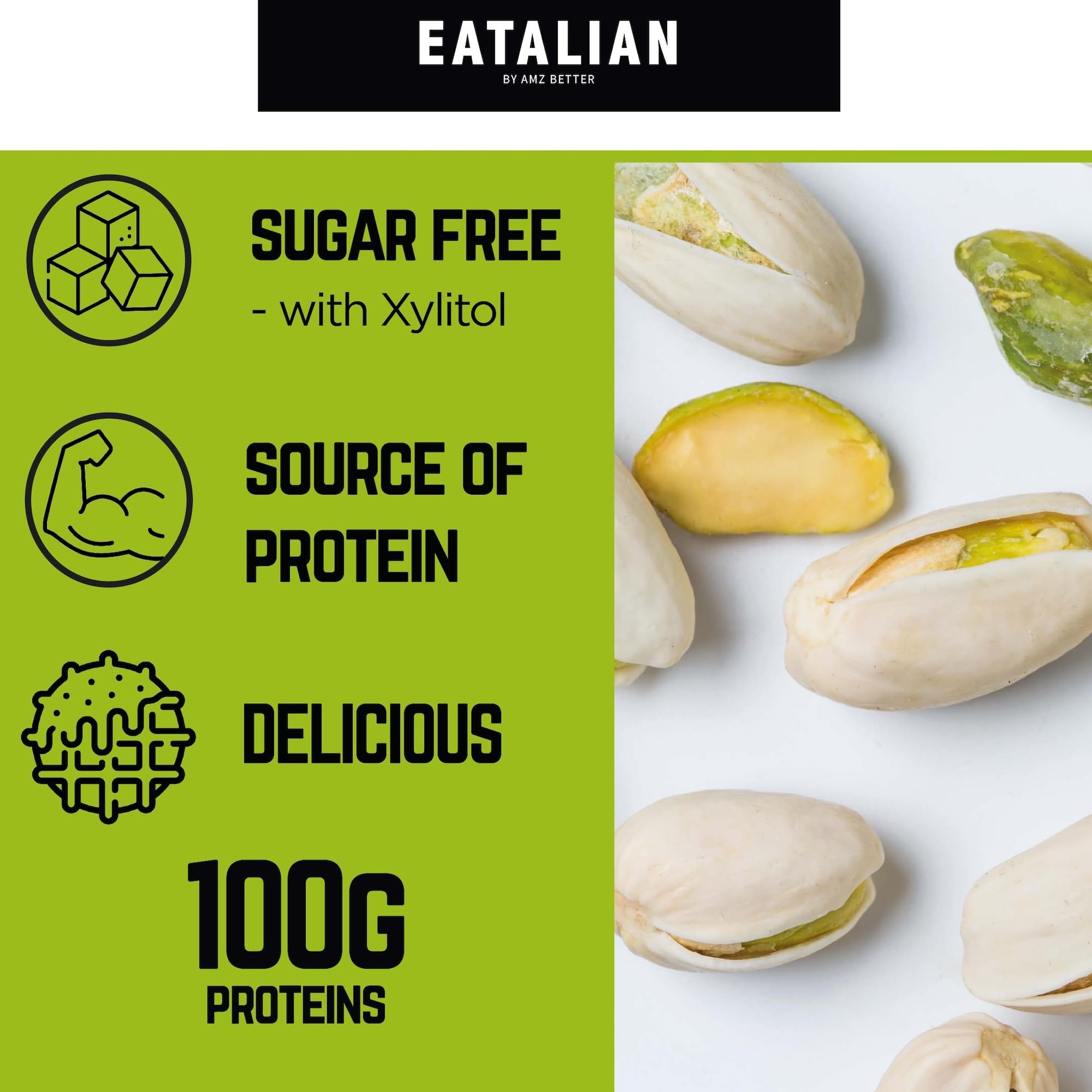 EATALIAN by AMZ BETTER Spreadable Crunchy Pistachio Protein Cream 17.63 oz (500g) - Italian Pistachio Butter with Protein & Grains, Sweet Nutty Flavor - Perfect for Toast, Pastry Filling, Baking & Healthy Snacks - Made in Italy