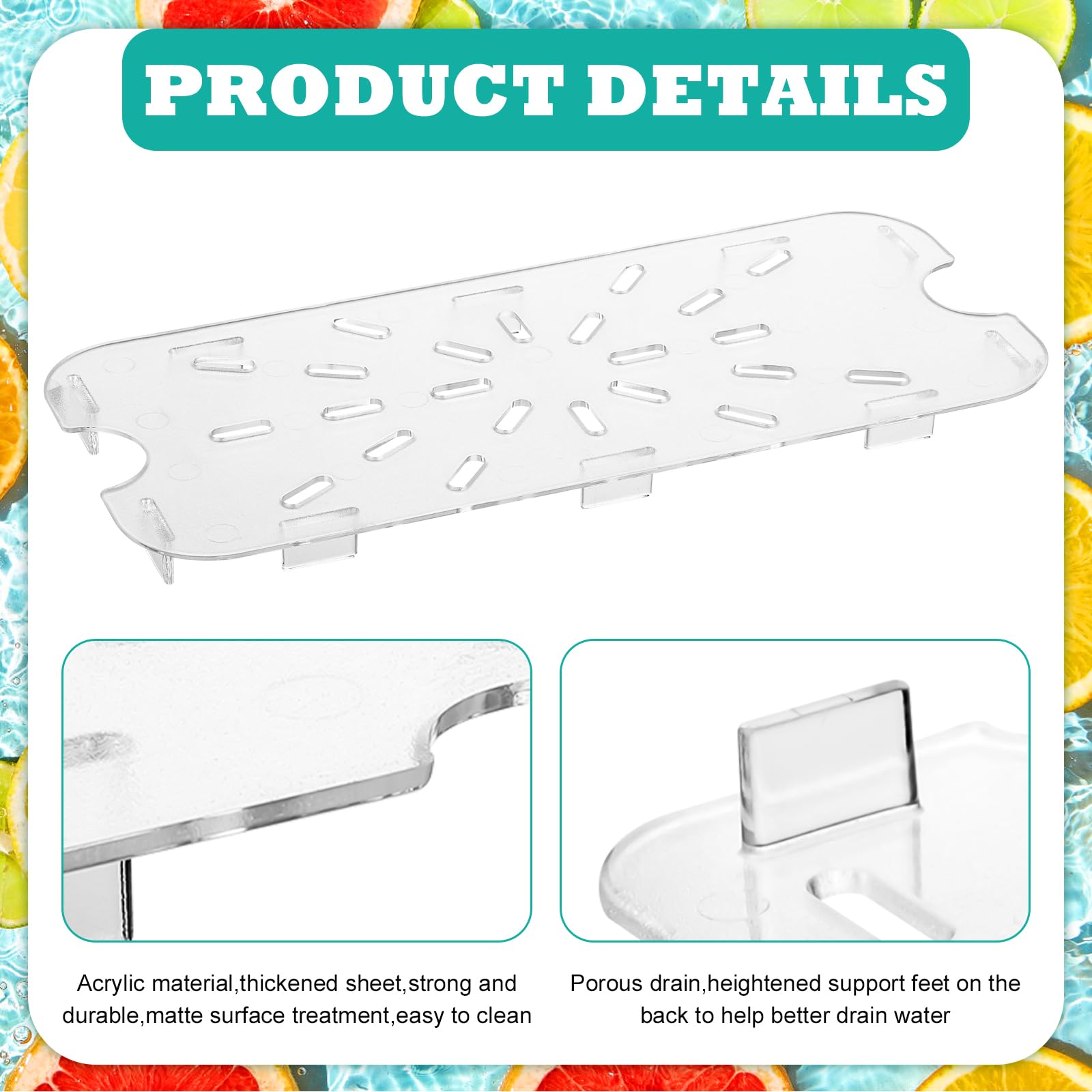 24 Pcs Clear Plastic Drain Shelf for 1/3 Size Food Pan - Acrylic Food Drain Trays for Fruits, Vegetables & Kitchen Storage - Perfect for Restaurants, Hotels & Home Use