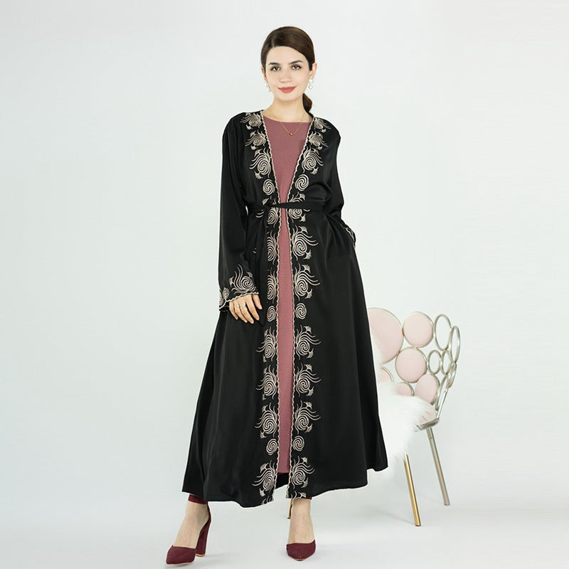 Elegant Muslim Women's Eid Embroidery Open Abaya Dress - Perfect for Prayer, Weddings & Special Occasions