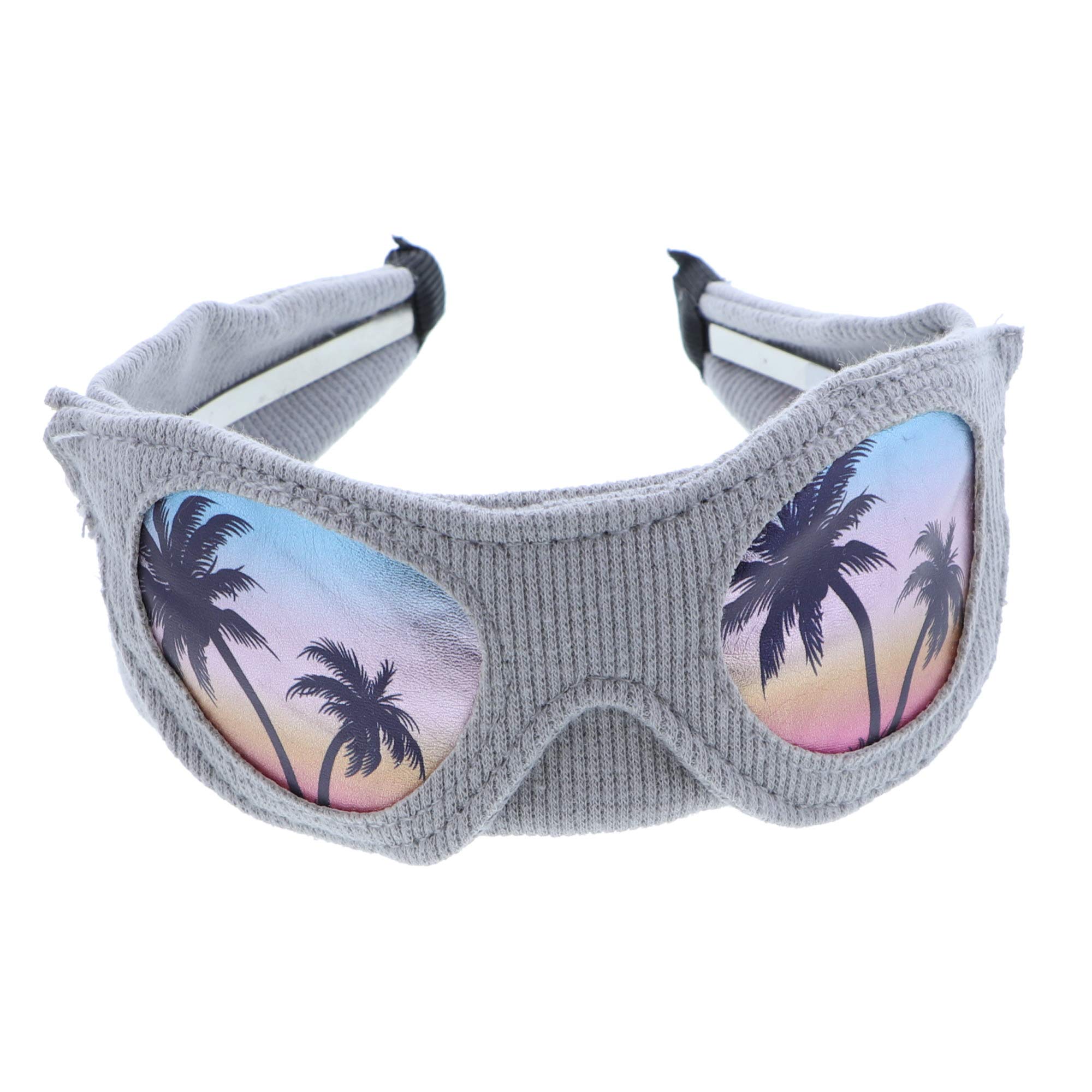 Fun Summer Look Knit Headband With Palm Tree Sunglasses For Girls - Grey - Beach Vacation & Outdoor Activities Accessory