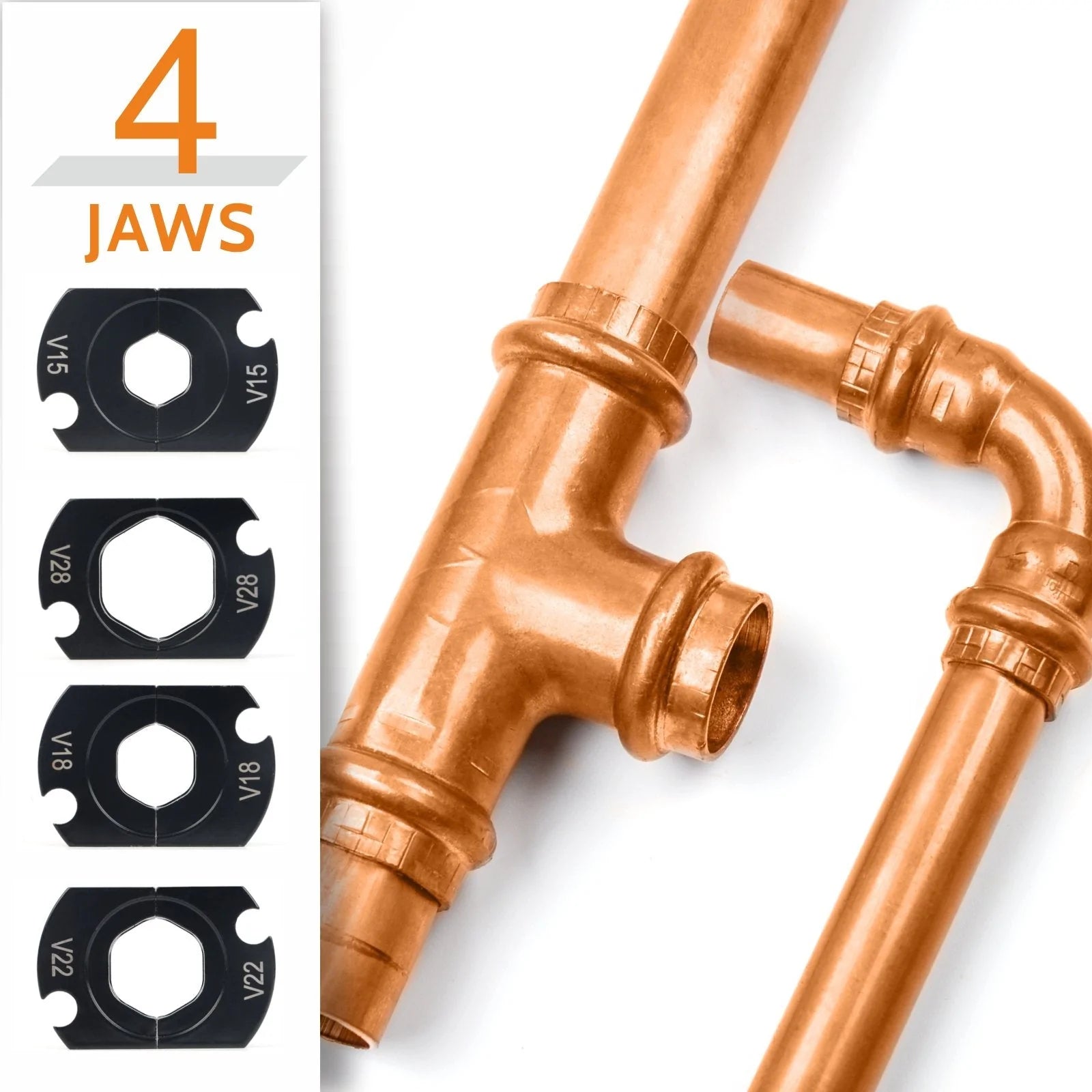 Professional Copper Pipe Press Tool Kit with 15/18/22/28mm V-Type Jaws - Perfect for Plumbing, HVAC & DIY Pipe Fitting Projects