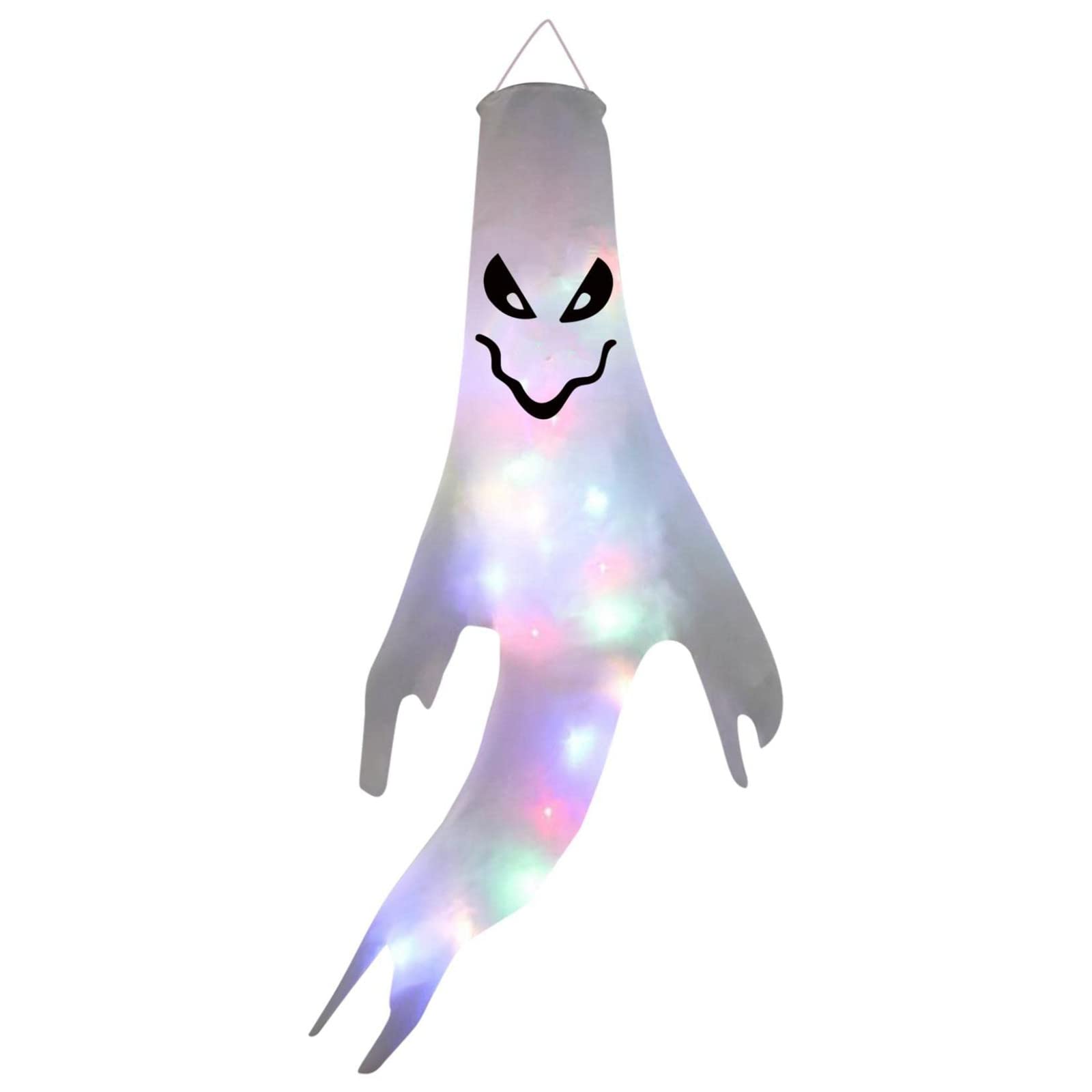 Halloween LED Ghost Face Windsock Lights - Outdoor Halloween Decorations, Cotton String Lights for Porch, Yard, and Party Decor | Spooky Holiday Lighting