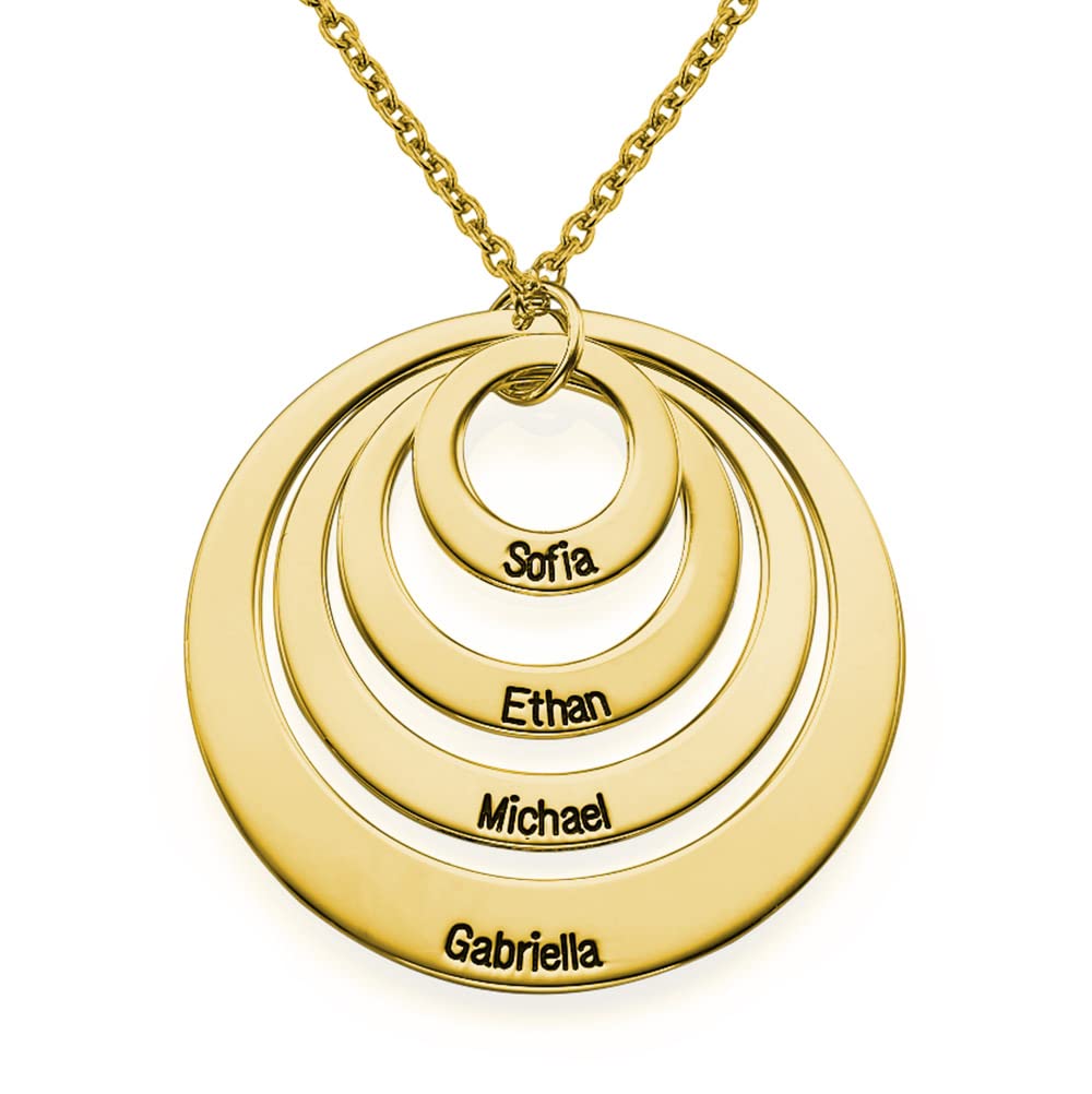 Personalized Four Circle Engraved Disc Necklace for Women - Custom Name Pendant in Sterling Silver, 18K Gold & Rose Gold - Perfect Gift for Mother's Day, Christmas, Birthday - Jewelry for New Moms, Grandmas & Loved Ones - Elegant Necklace for Everyday Wear & Special Occasions