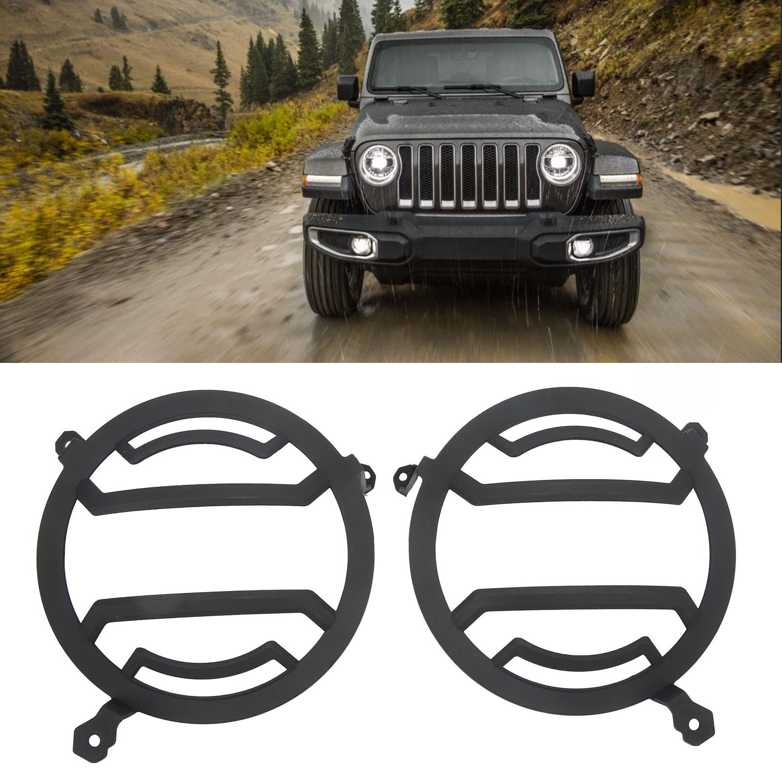1 Pair LED Headlight Grill Guard Cover - Protective Replacement for Jeep Wrangler JL 2018 & Up Models - Durable Headlamp Protectors for Off-Roading & Night Driving