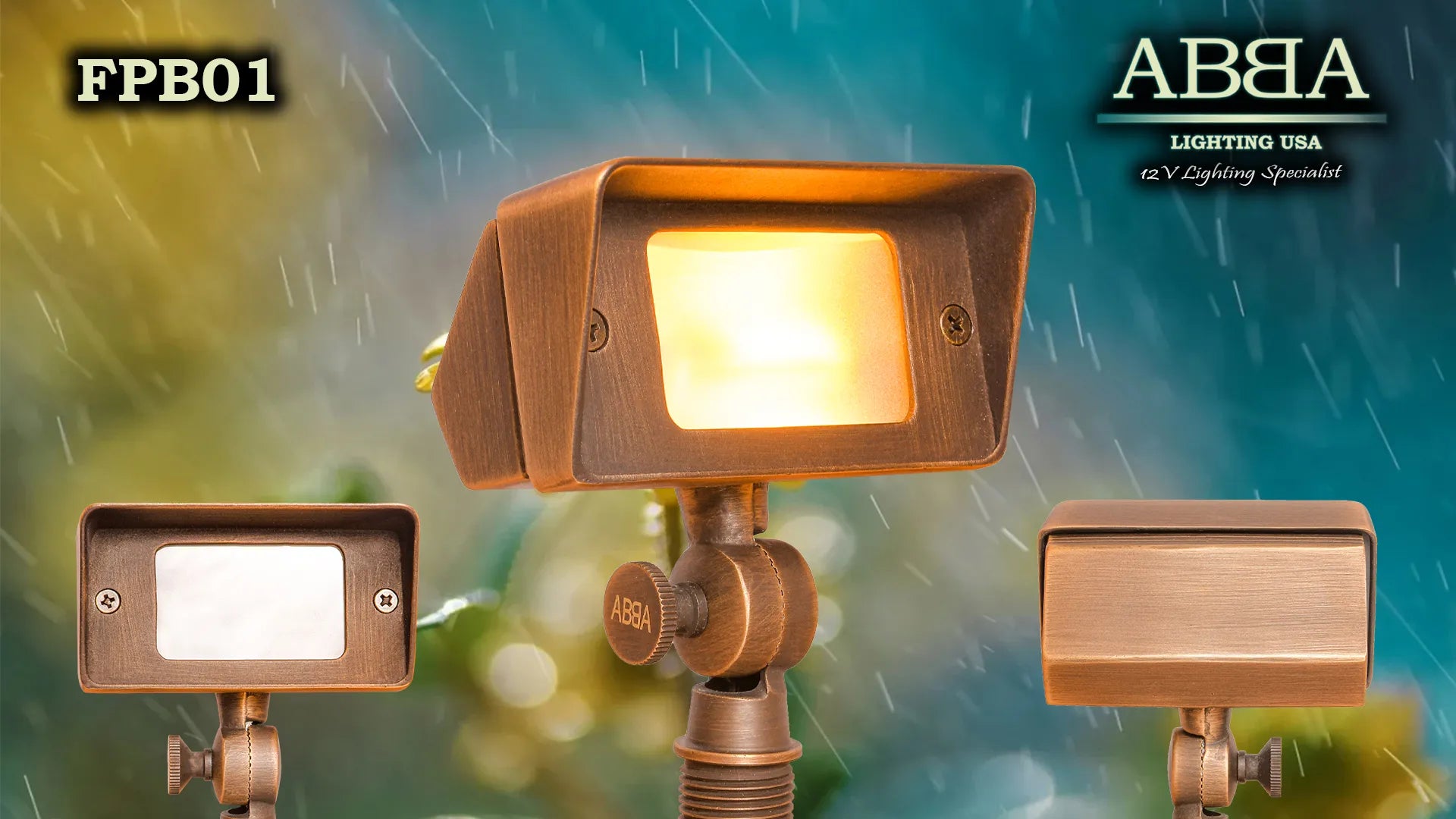 FPB01 Adjustable Brass Rectangular LED Flood Light - Outdoor Directional Lighting for Garden, Pathway, and Landscape Illumination