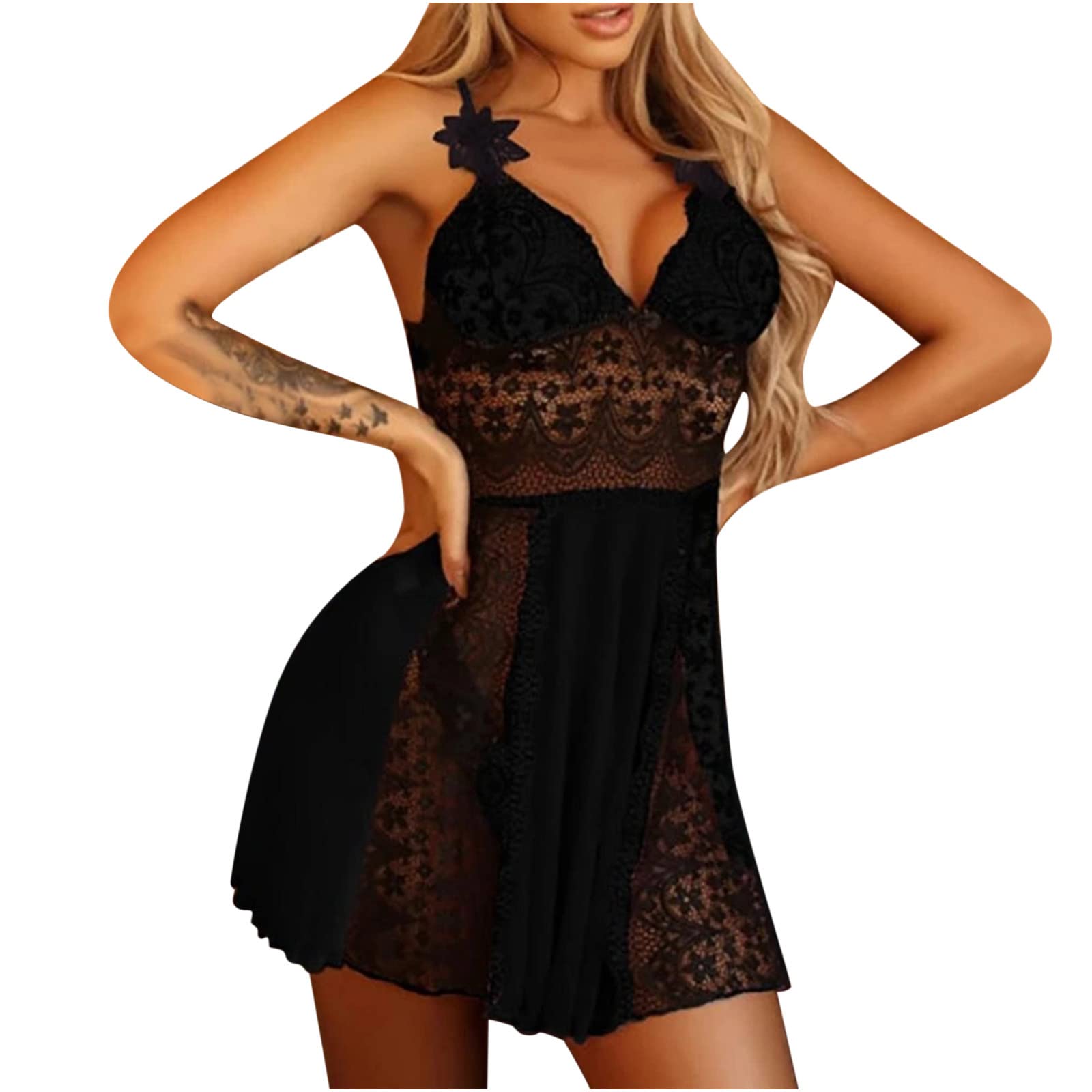 Sexy Lace Bow Mesh Nightdress for Women - Fashionable Sling Lingerie for Date Night & Boudoir Photography