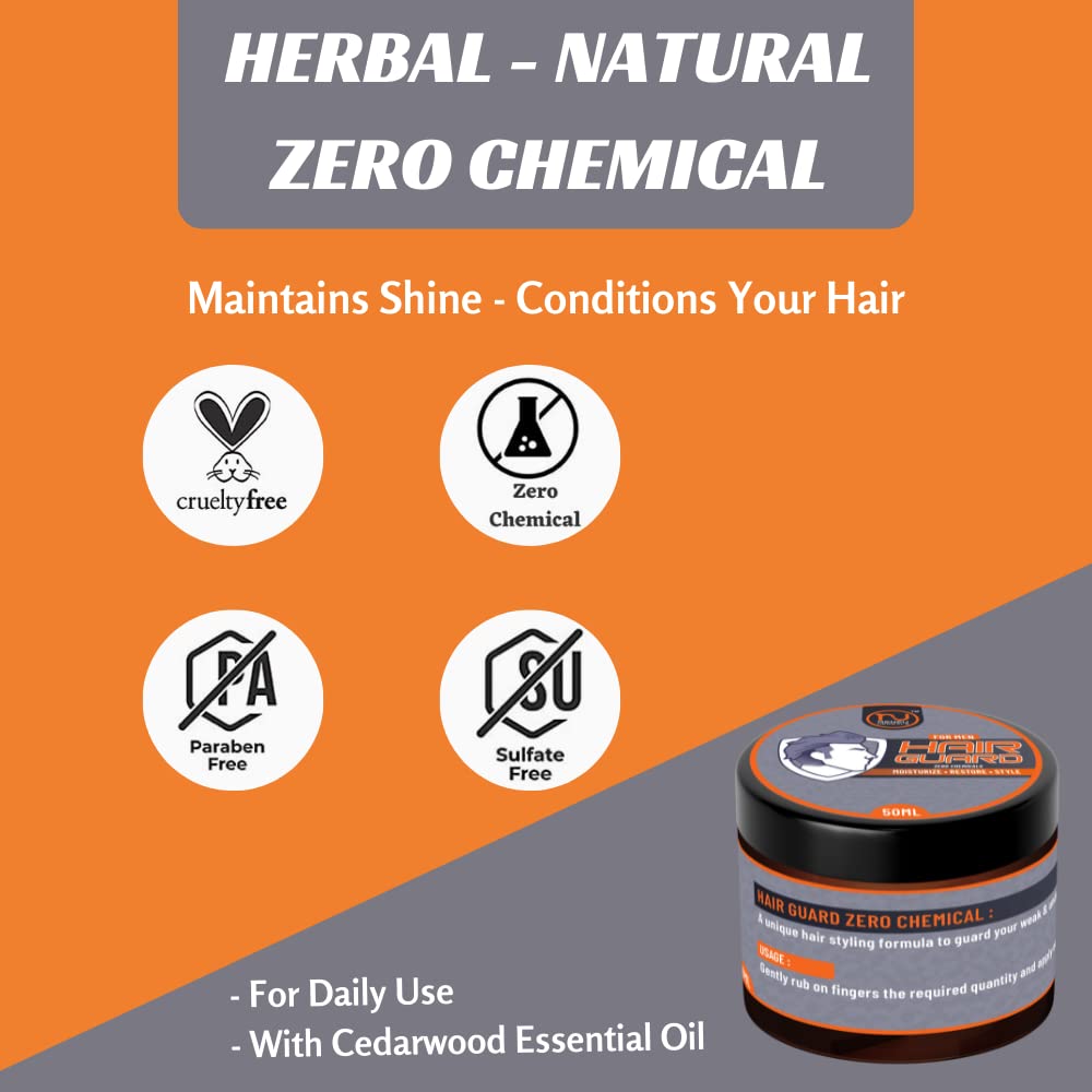 Reneu Herbals Hair Guard Zero Chemical Hair Wax for Men | Natural Hair Styling Gel with Strong Hold | Tames Flyaways & Defines Hairstyles | 50g | Perfect for Daily Use, Work, and Special Occasions