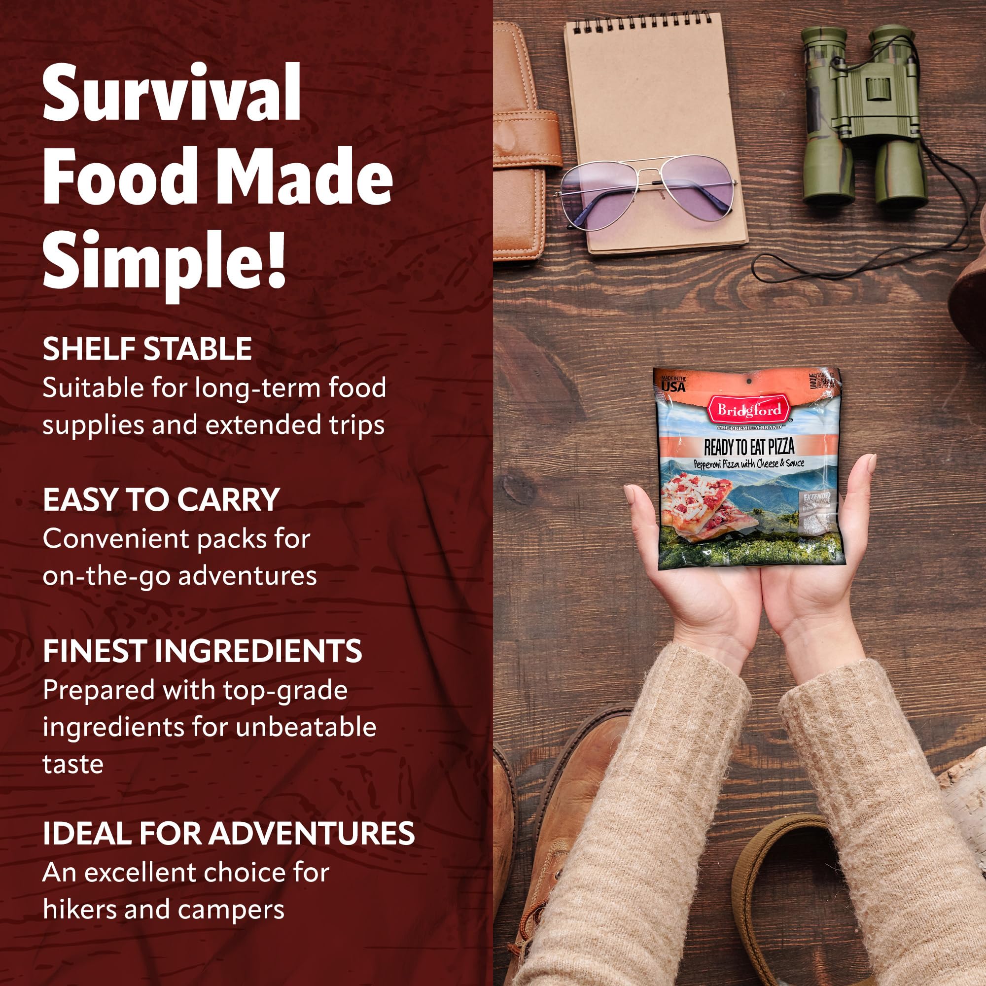 Bridgford Pepperoni Pizza Slice With Cheese - 3 Pack Shelf-Stable Survival Food | High-Protein Emergency Meals for Camping, Hiking & Disaster Preparedness | No Refrigeration Needed | Long Shelf Life