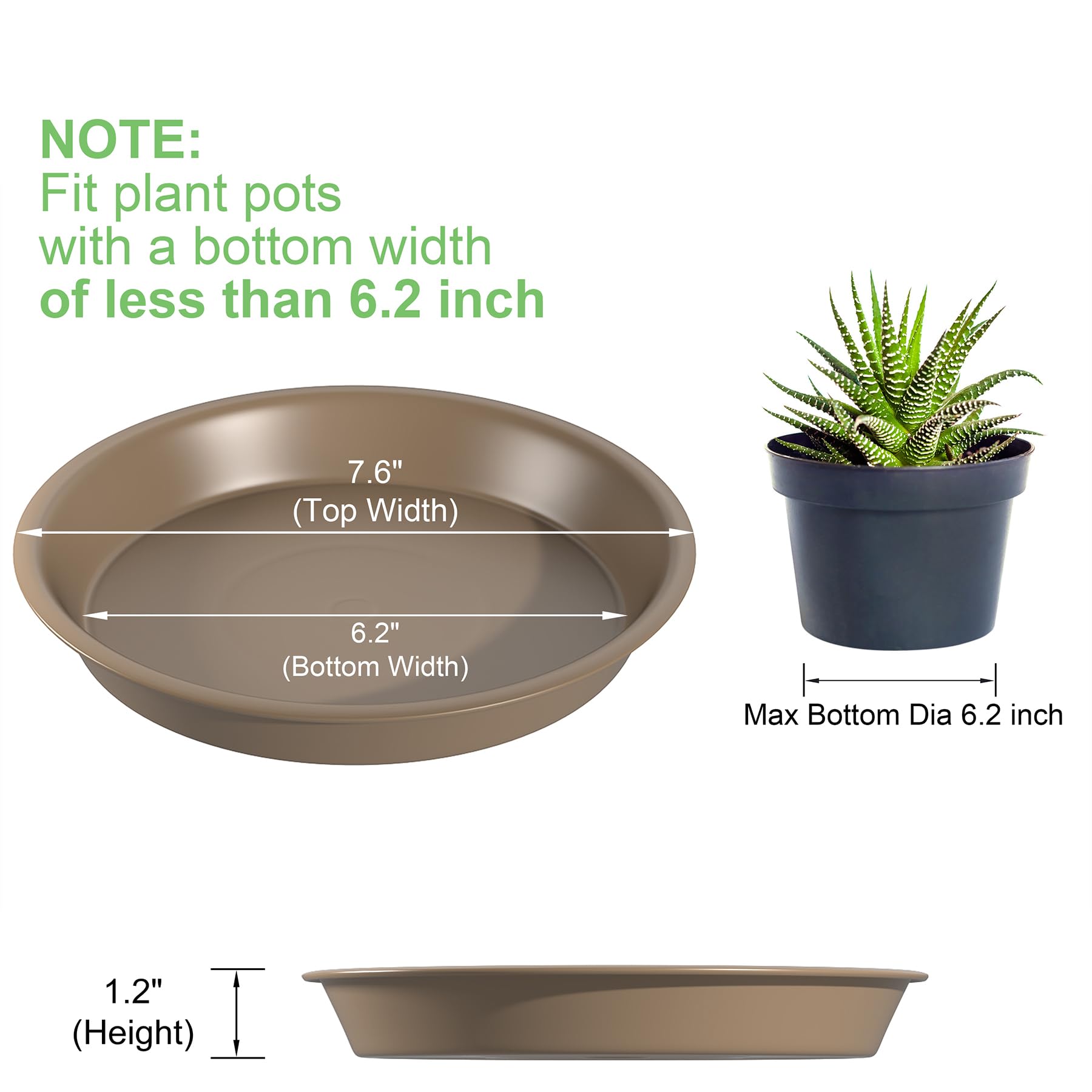 8 Inch Plant Saucers (3 Pack) - Heavy Duty Brown Plastic Drainage Drip Trays for Flower Pots | Indoor & Outdoor Water Catcher Base | Perfect for Houseplants, Garden Pots & Plant Stands