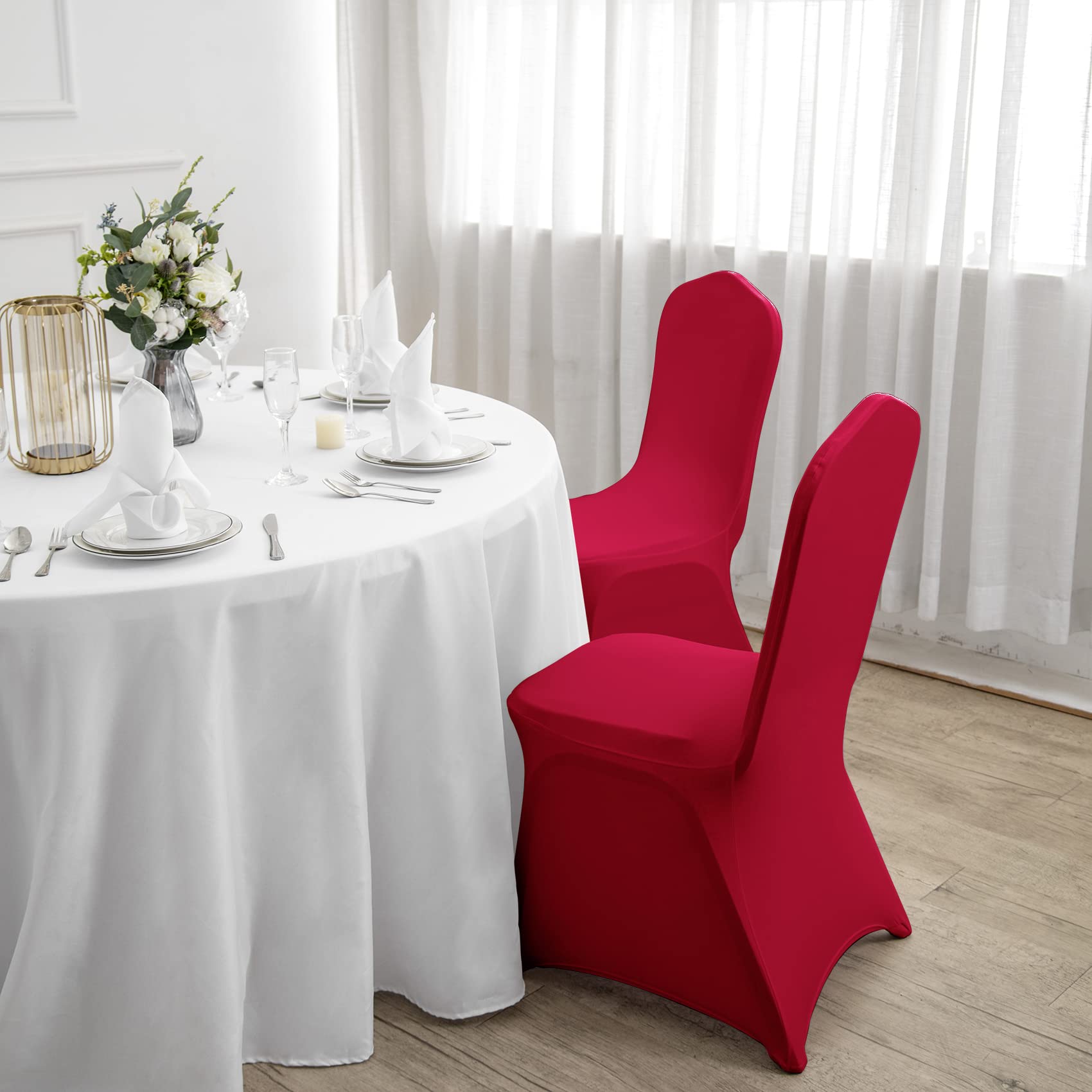 100PCS Stretch Spandex Chair Covers - Washable Removable Elastic Chair Protectors for Living Room, Party, Banquet, Wedding & Hotel Events (Red) - Perfect for Home Decor, Event Styling & Furniture Protection