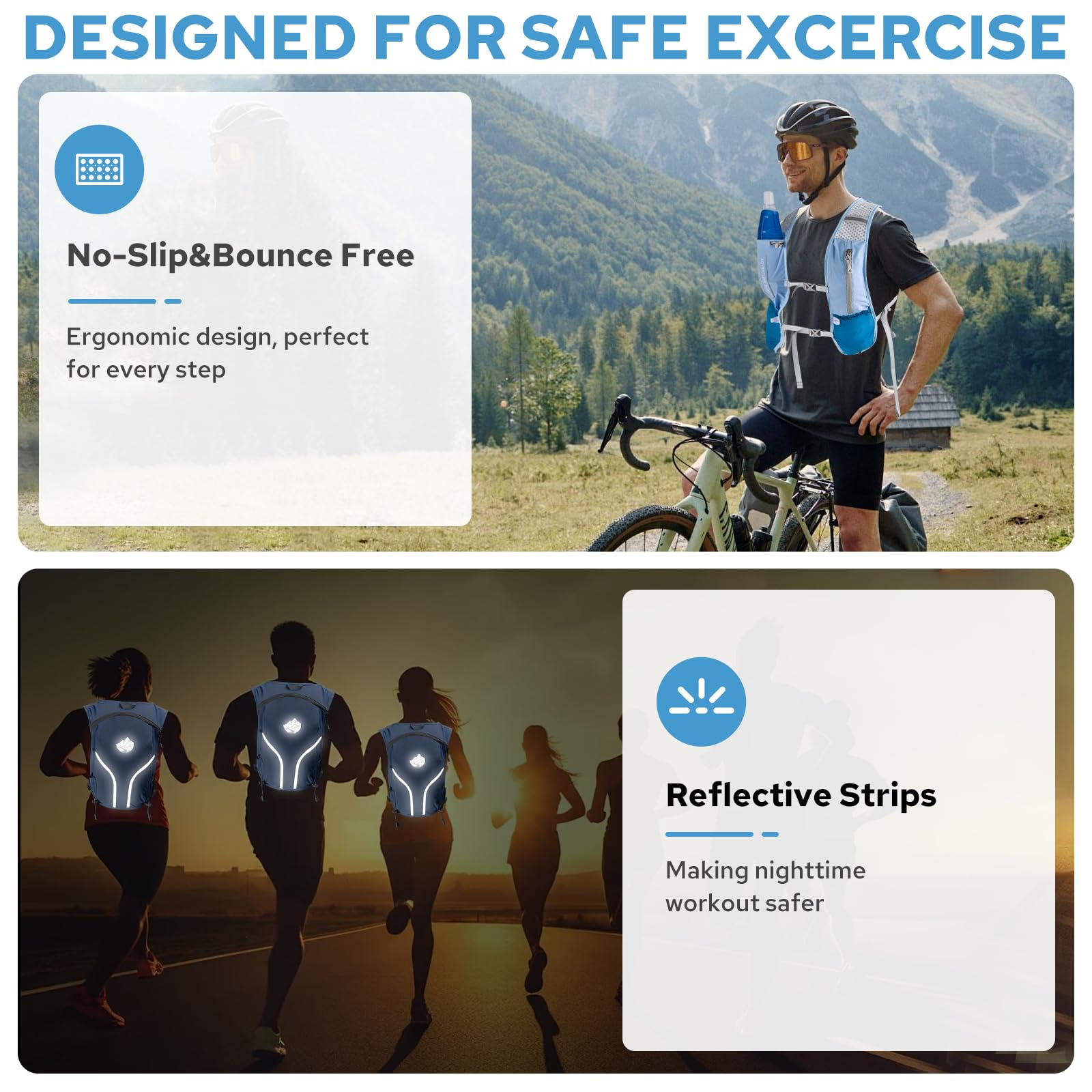 Lightweight Adjustable Hydration Backpack for Women & Men - 500ml TPU Soft Flask, Breathable Reflective Running Vest with Large Capacity for Marathon, Cycling, Hiking | Perfect for Outdoor Sports & Fitness Activities