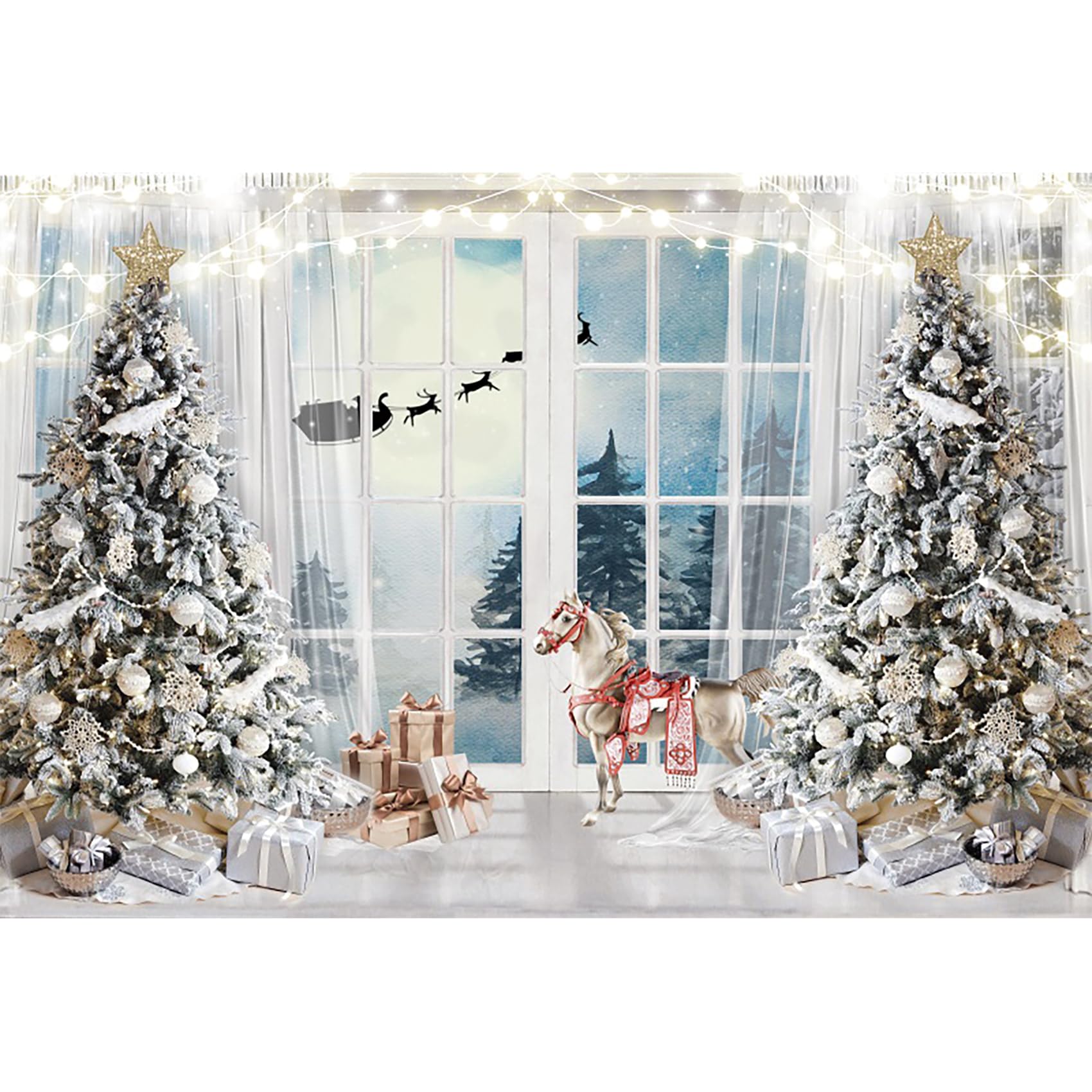 Baocicco 20x12ft Christmas Photography Backdrop - Winter Wonderland Scene with Xmas Tree, Santa Claus, Reindeer & Sleigh for Holiday Party Decor, Family Photos, New Year Celebrations & Merry Christmas Backgrounds