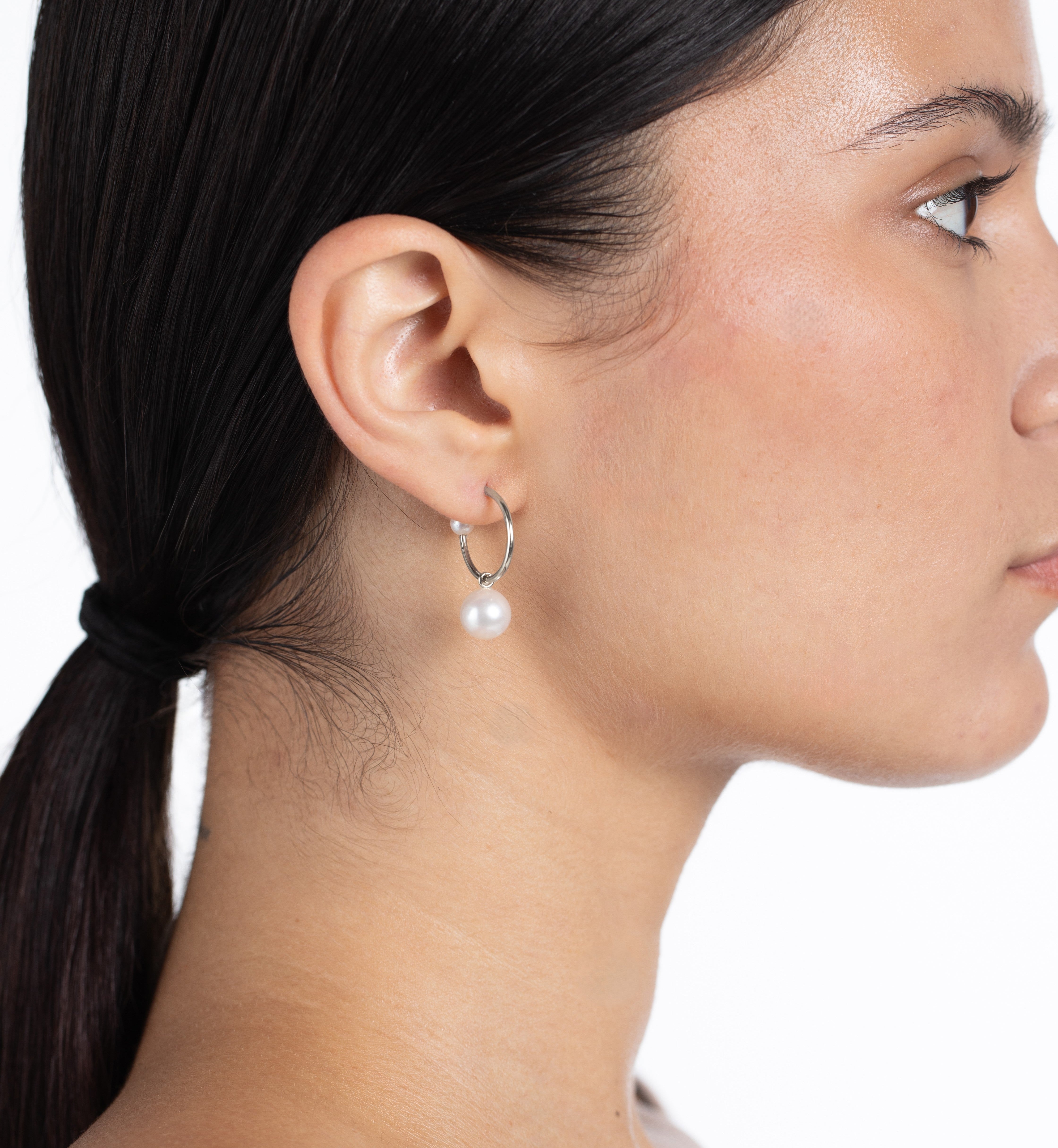 Elegant Pearl Dangle Hoop Earrings for Women - 925 Sterling Silver Fashion Jewelry Gift for Her - Perfect for Weddings, Parties & Everyday Wear