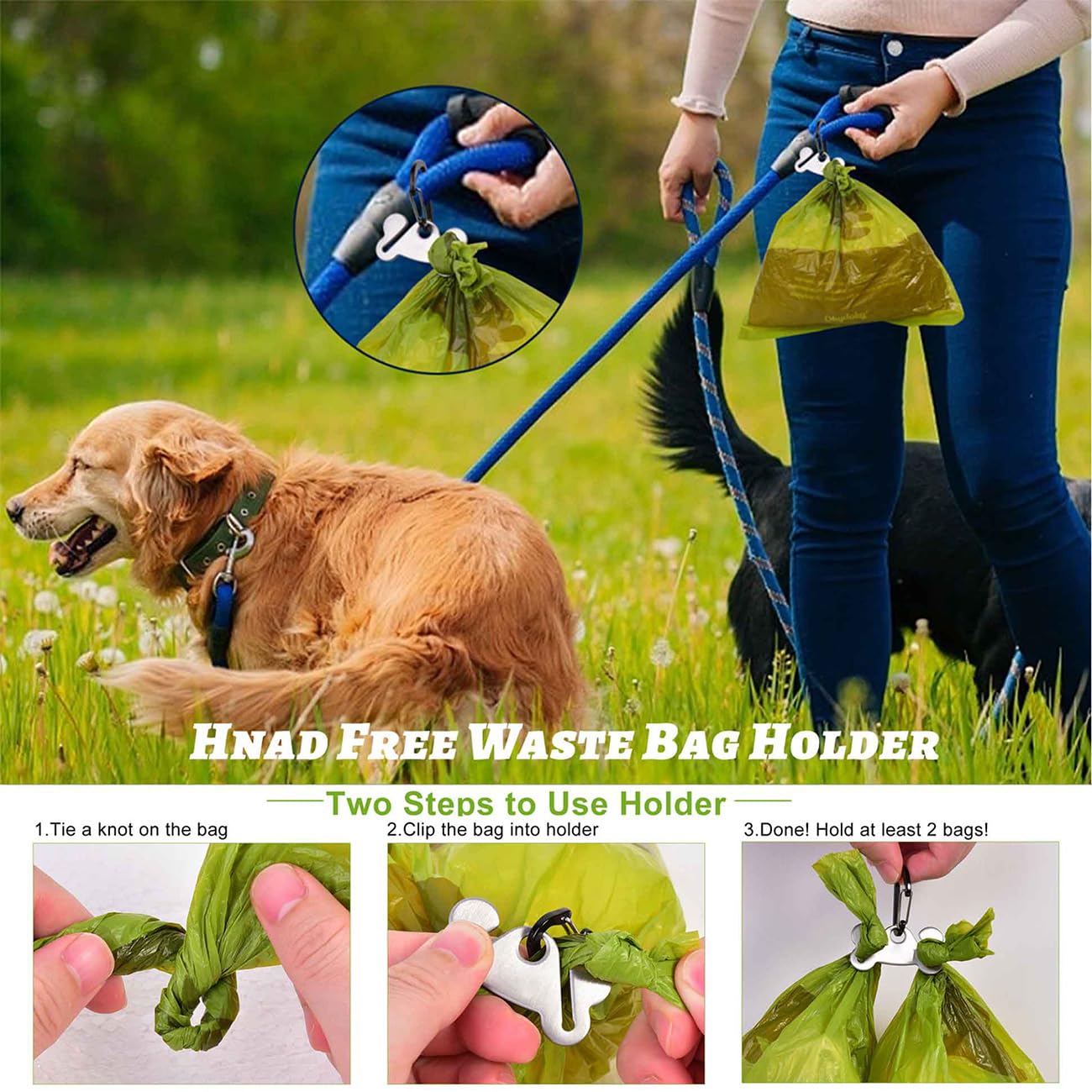 Eco-Friendly Dog Poop Bag Holder for Leash Attachment - Portable Waste Bag Dispenser Fits Any Dog Leash - Hands-Free Metal Carrier with Round Design (Grey) - Perfect for Walking, Hiking & Outdoor Activities with Your Pet