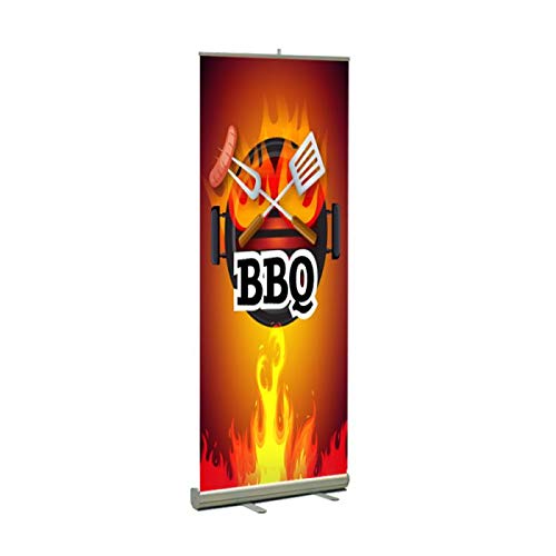 Retractable BBQ Sign Banner Stand for Restaurants - Durable Brown Outdoor Advertising Display | Perfect for BBQ Events, Food Trucks, and Outdoor Dining Promotions