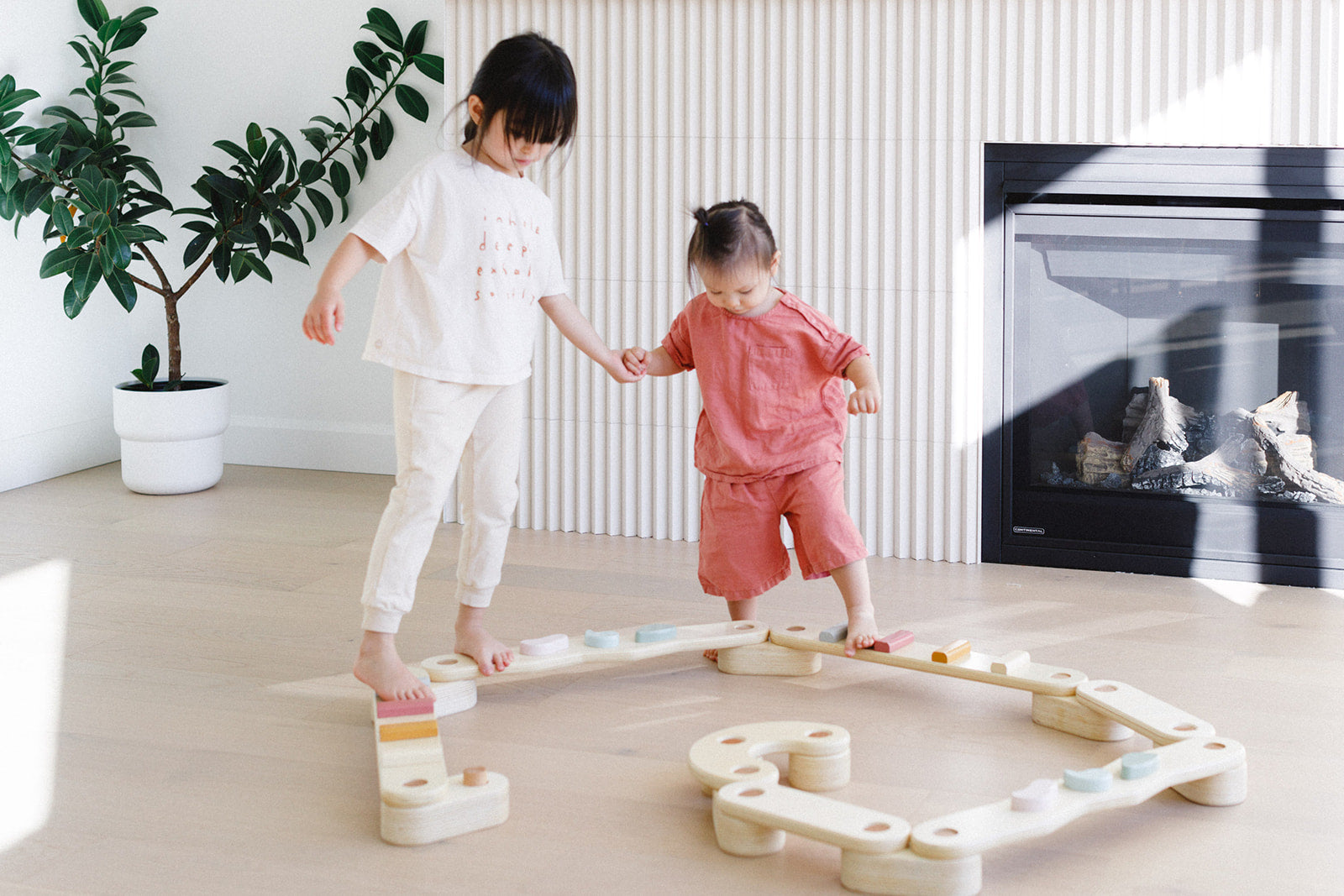 Step N' Balance Kids Wooden Balance Beam & Building Blocks Set - Fun Indoor Play for Toddlers, Preschool Gymnastics & Motor Skills Development