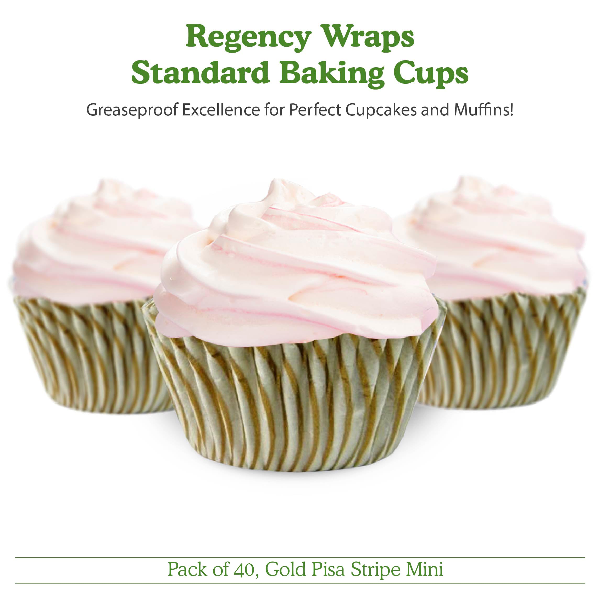 Regency Wraps Greaseproof Baking Cups - Gold Pisa Stripe - 40 Count Mini Muffin Liners for Cupcakes, Desserts & Party Treats - Non-Stick & Eco-Friendly