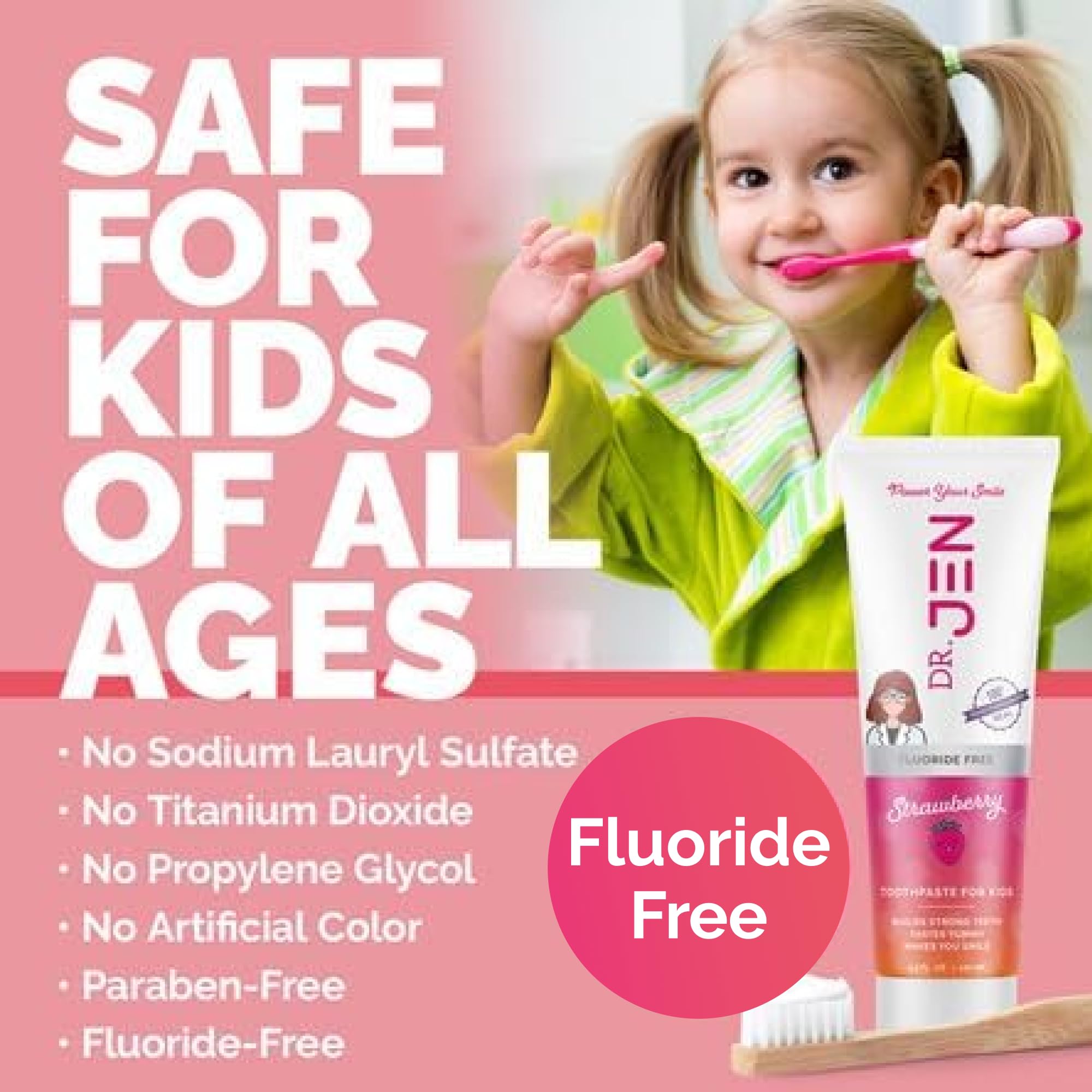 Dr. Jen Kids Toothpaste with 10% Nano Hydroxyapatite - Fluoride-Free, Whitening & Sensitive Teeth Support for Children (Strawberry Flavor) | Gentle Dental Care for Kids, Perfect for Daily Brushing & Cavity Prevention