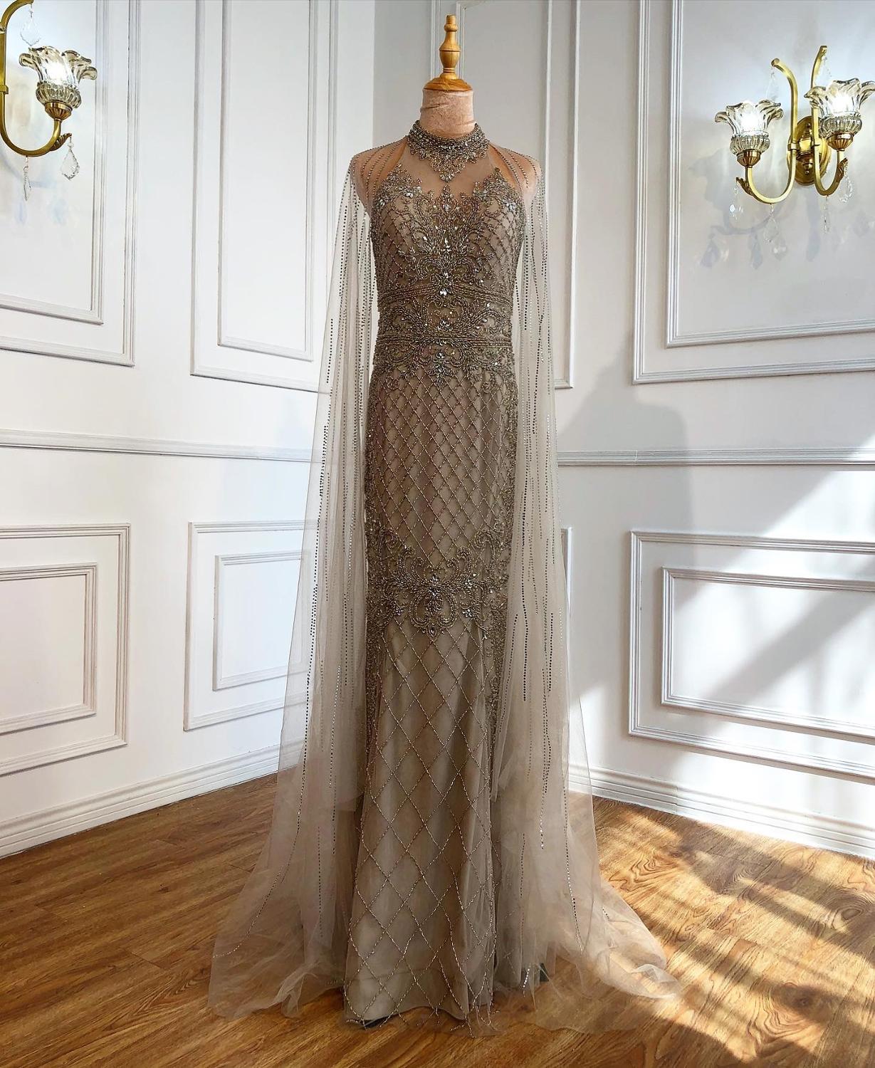 Luxury Navy Blue Mermaid Evening Gown with Train - Elegant Beaded Diamond Dress for Women 2025 | Perfect for Prom, Gala, Wedding & Formal Events - LA70807
