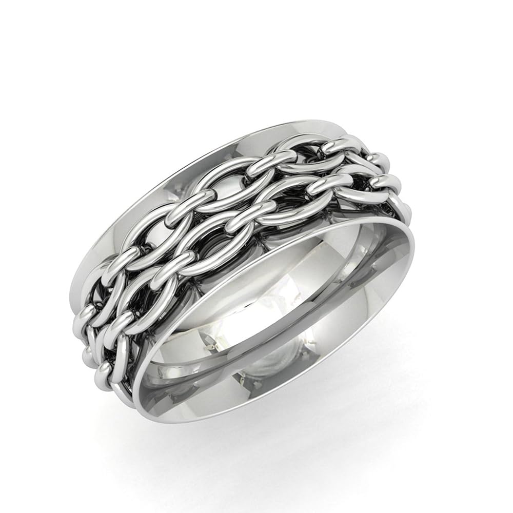 PANOPLY 925 Sterling Silver Gold Tone Interlinked Chain Thumb Rings for Men & Women - Adjustable Size 5-12 (10.5, Silver) - Perfect for Stacking, Layering & Everyday Fashion Jewelry
