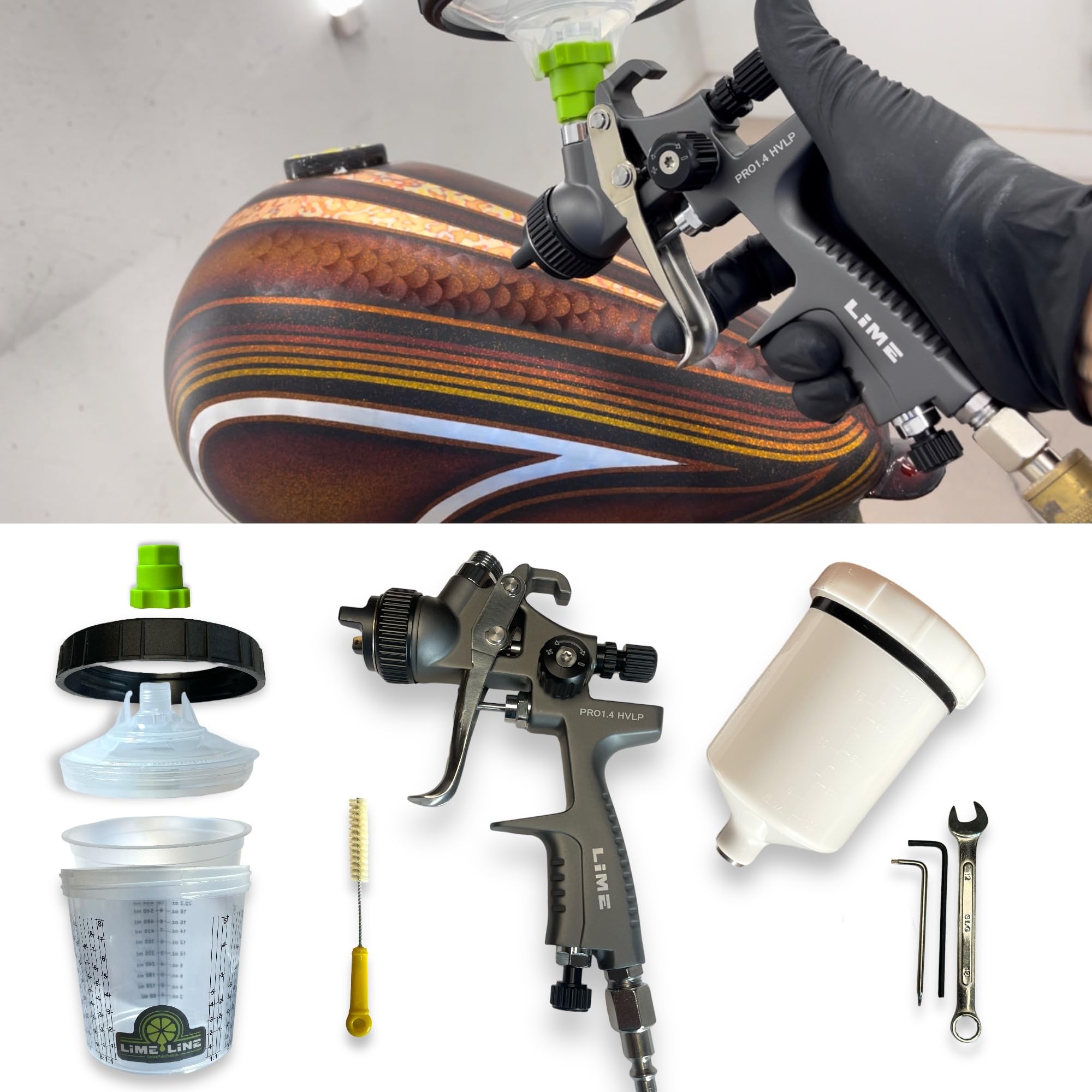 Lime LiNE 1.4 mm PRO HVLP Paint Spray Gun for Automotive Basecoats, Clearcoats & Primers - Includes Disposable Paint Cup Setup | Perfect for Car Painting, DIY Projects & Professional Auto Body Work