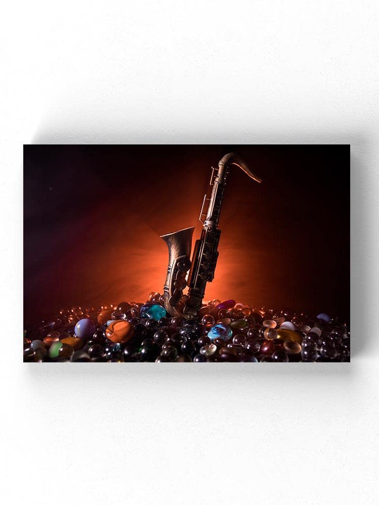 Saxophone on Marbles Wrapped Canvas Wall Art - Modern Jazz Music Decor for Living Room, Bedroom & Office